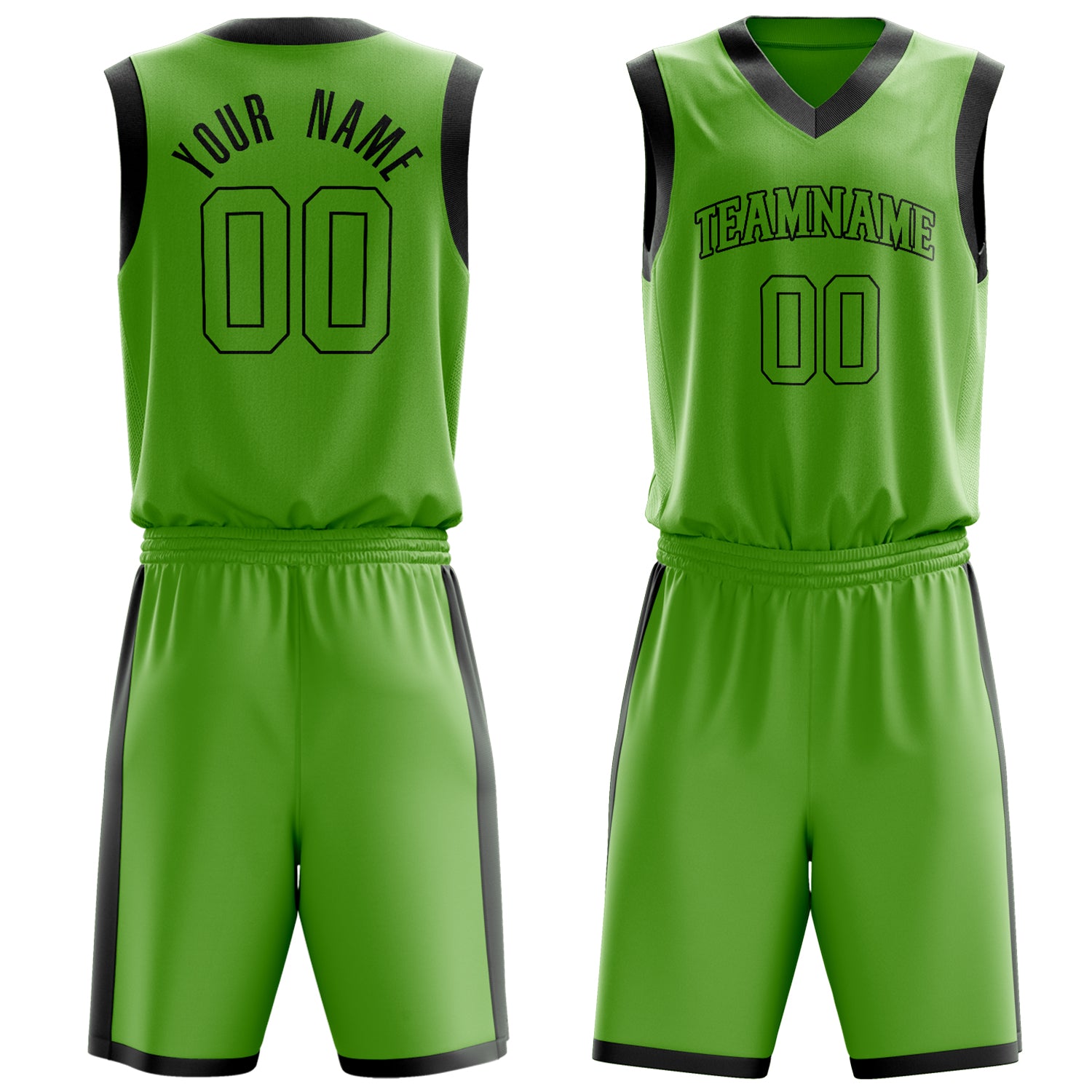 Custom Neon-Green Black Solid Color Basketball Set