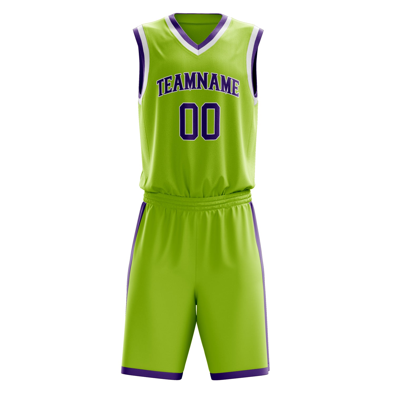 Custom Neon-Green Purple Solid Color Basketball Set