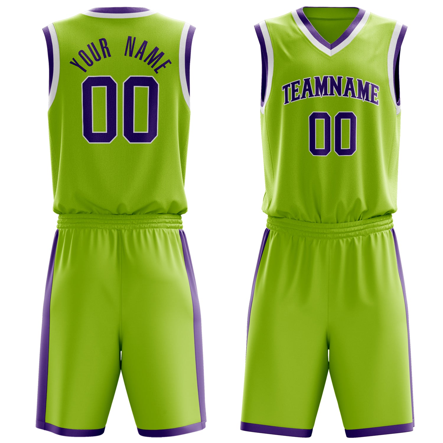 Custom Neon-Green Purple Solid Color Basketball Set