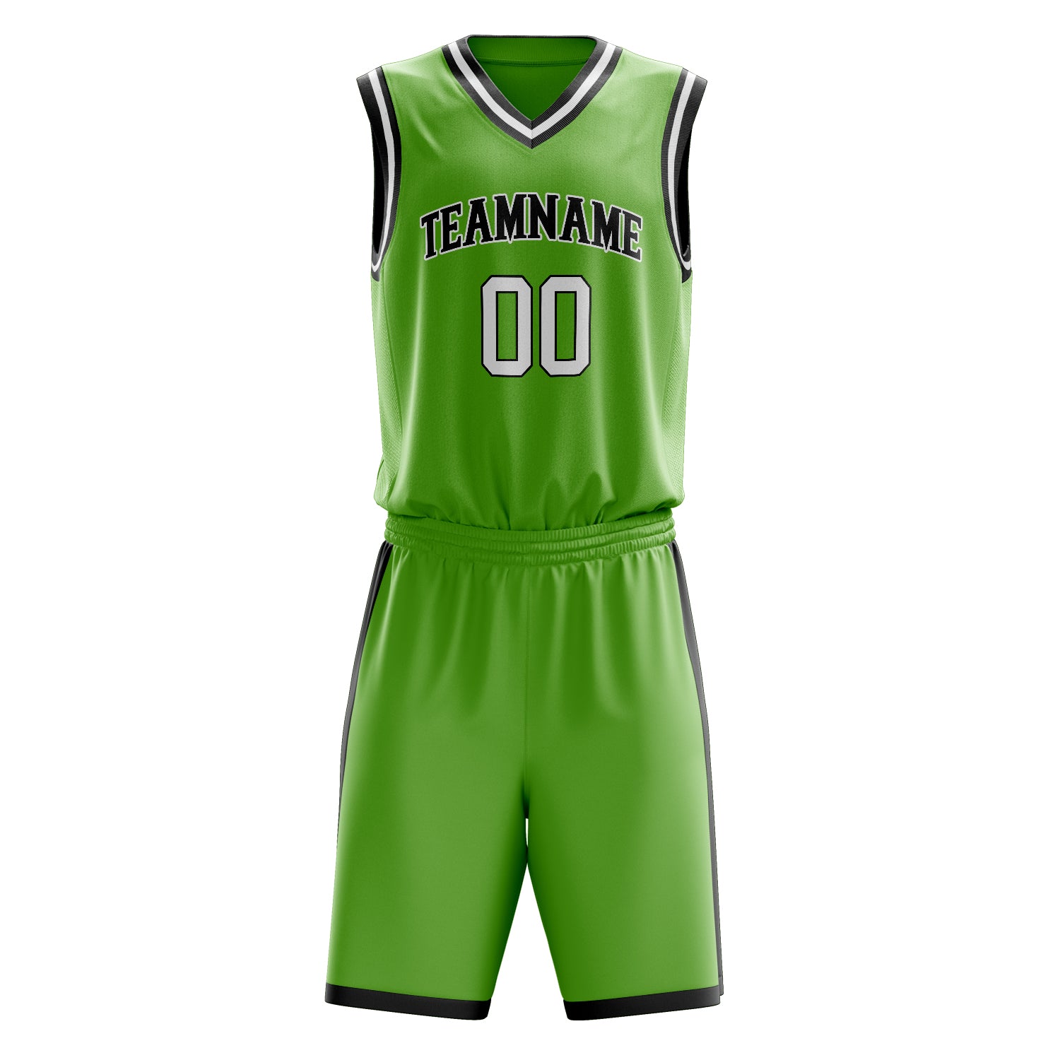 Custom Neon-Green Black Solid Color Basketball Set