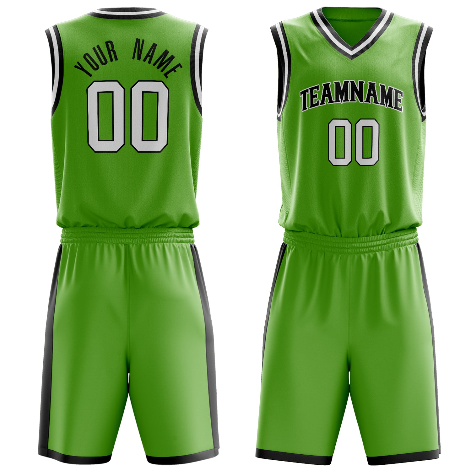 Custom Neon-Green Black Solid Color Basketball Set