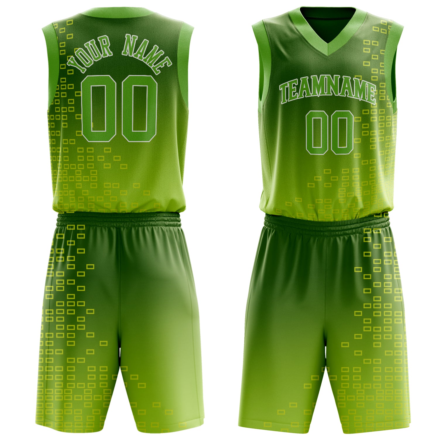 Custom Neon-Green White Solid Color Basketball Set