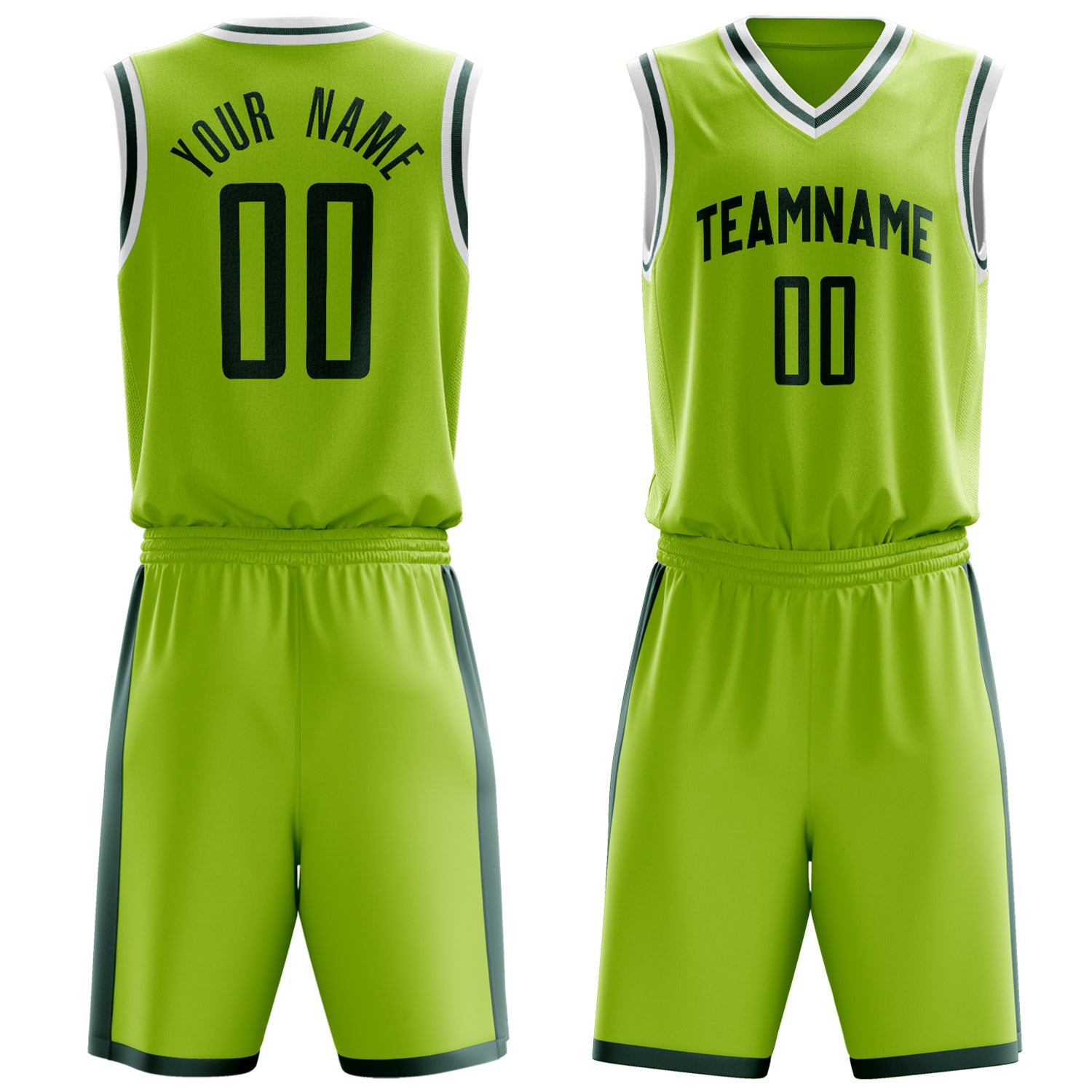 Custom Neon-Green Black Solid Color Basketball Set
