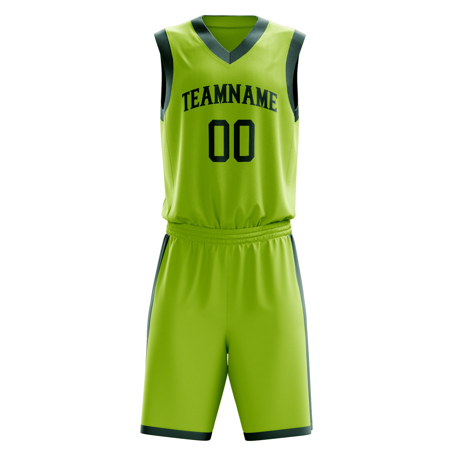 Custom Neon-Green Black Solid Color Basketball Set