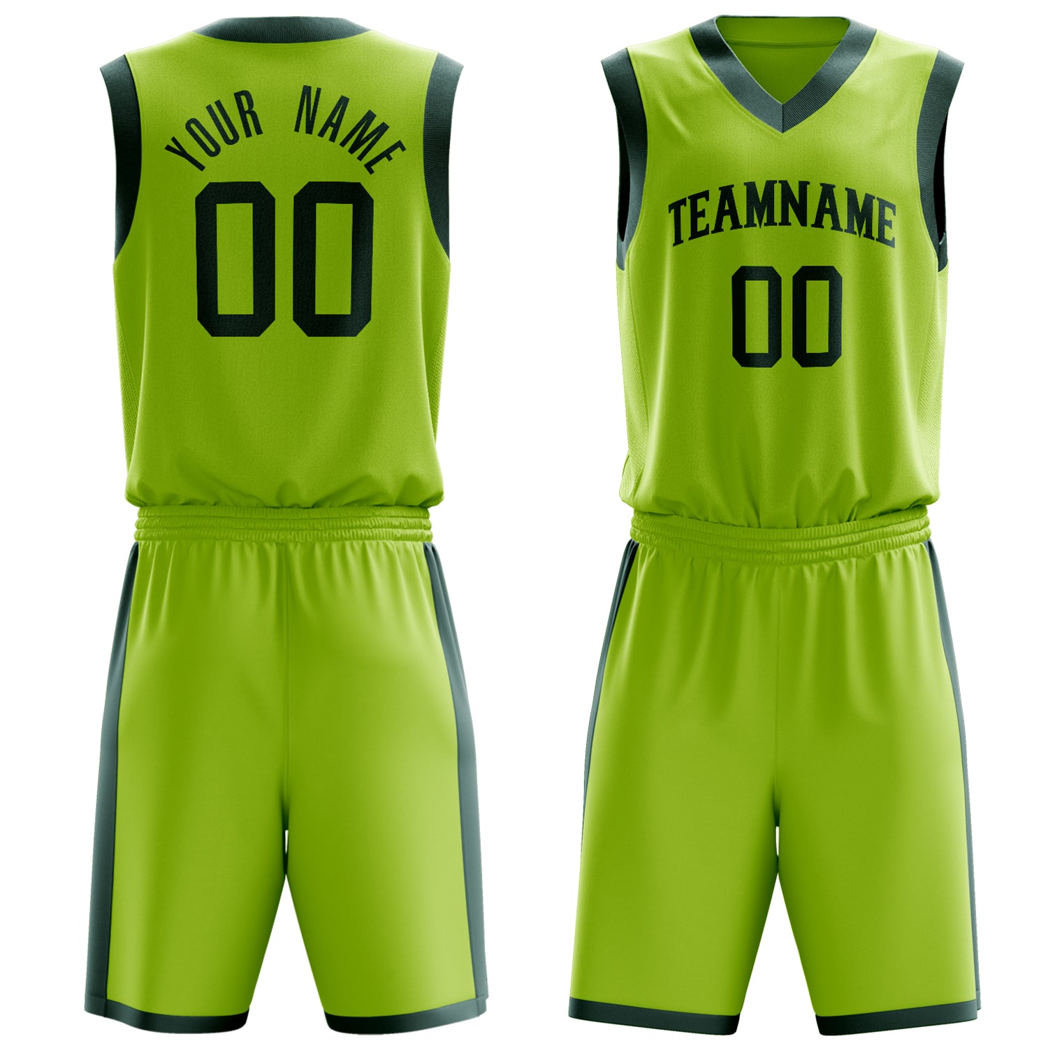 Custom Neon-Green Black Solid Color Basketball Set