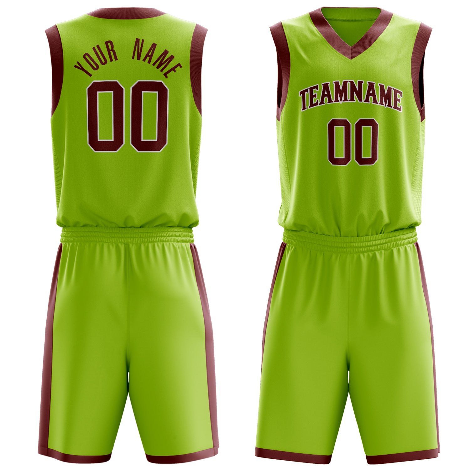 Custom Neon-Green Crimson Solid Color Basketball Set