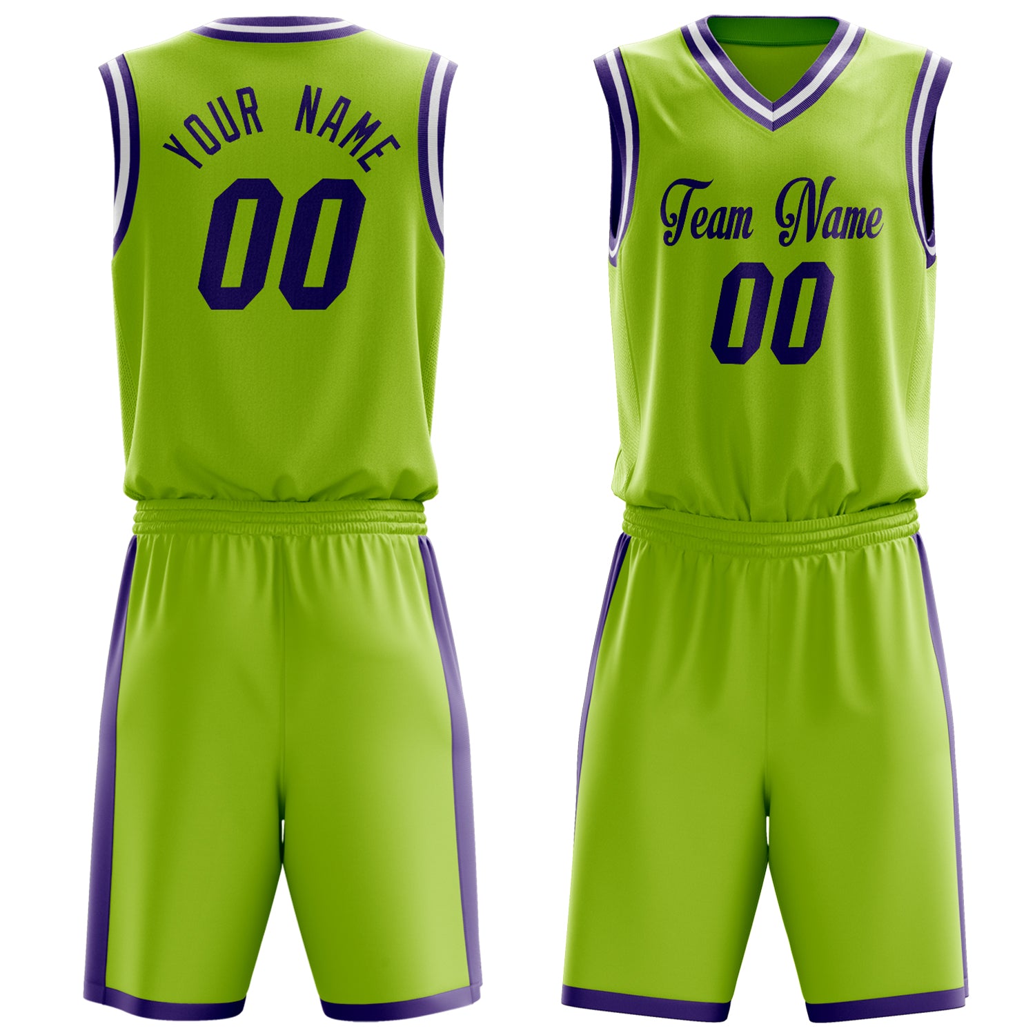 Custom Neon-Green Purple Solid Color Basketball Set