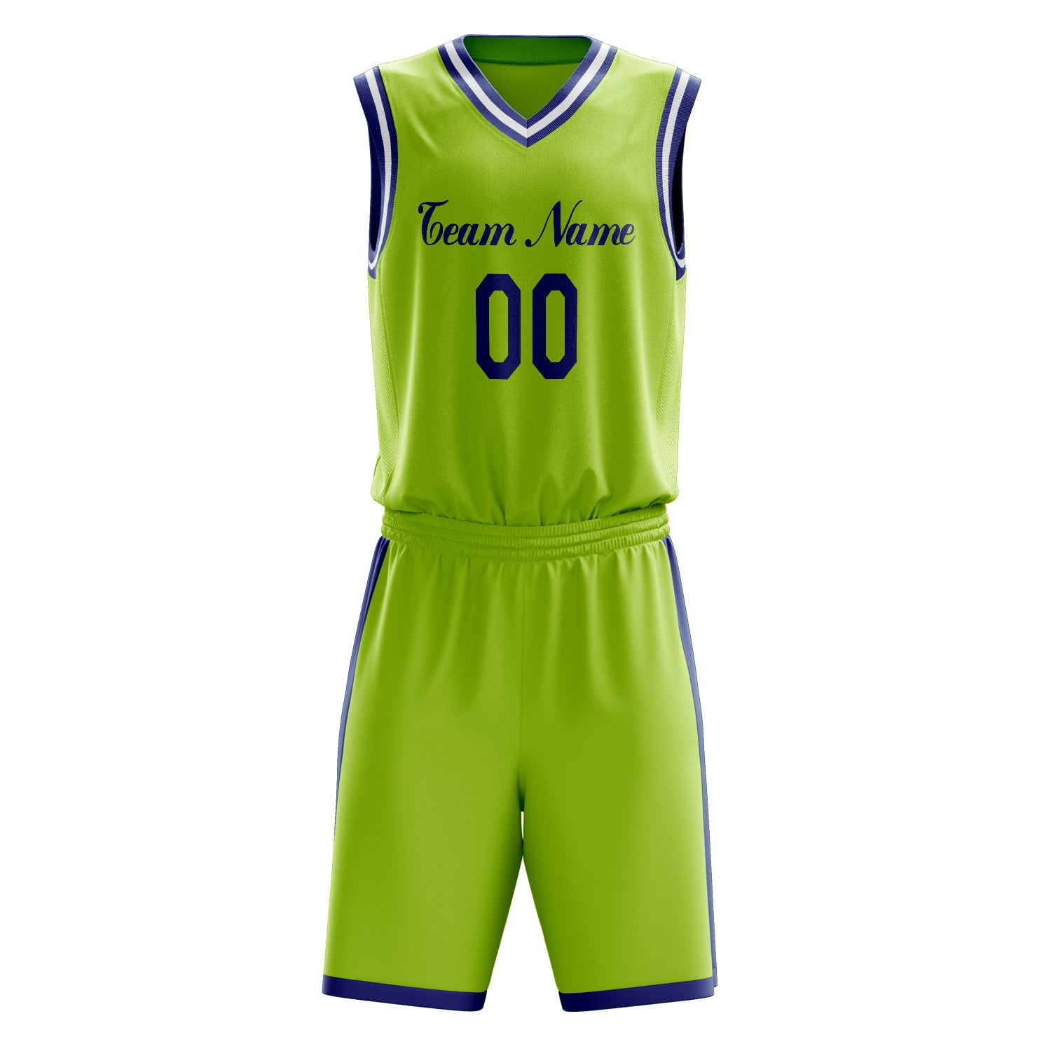 Custom Neon-Green Navy Solid Color Basketball Set