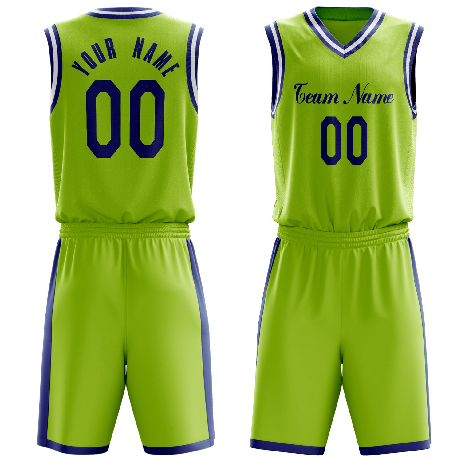 Custom Neon-Green Navy Solid Color Basketball Set
