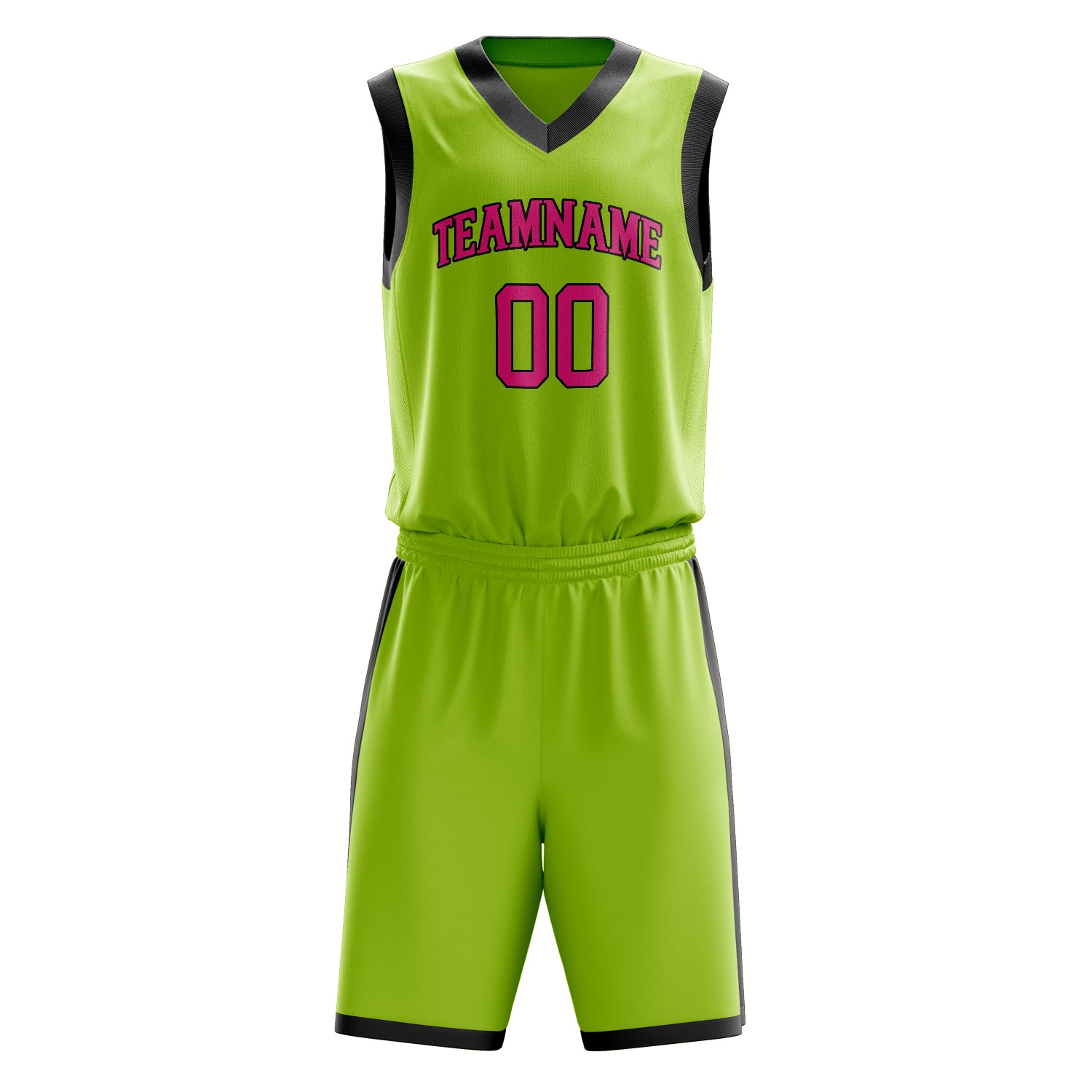 Custom Neon-Green Pink Solid Color Basketball Set