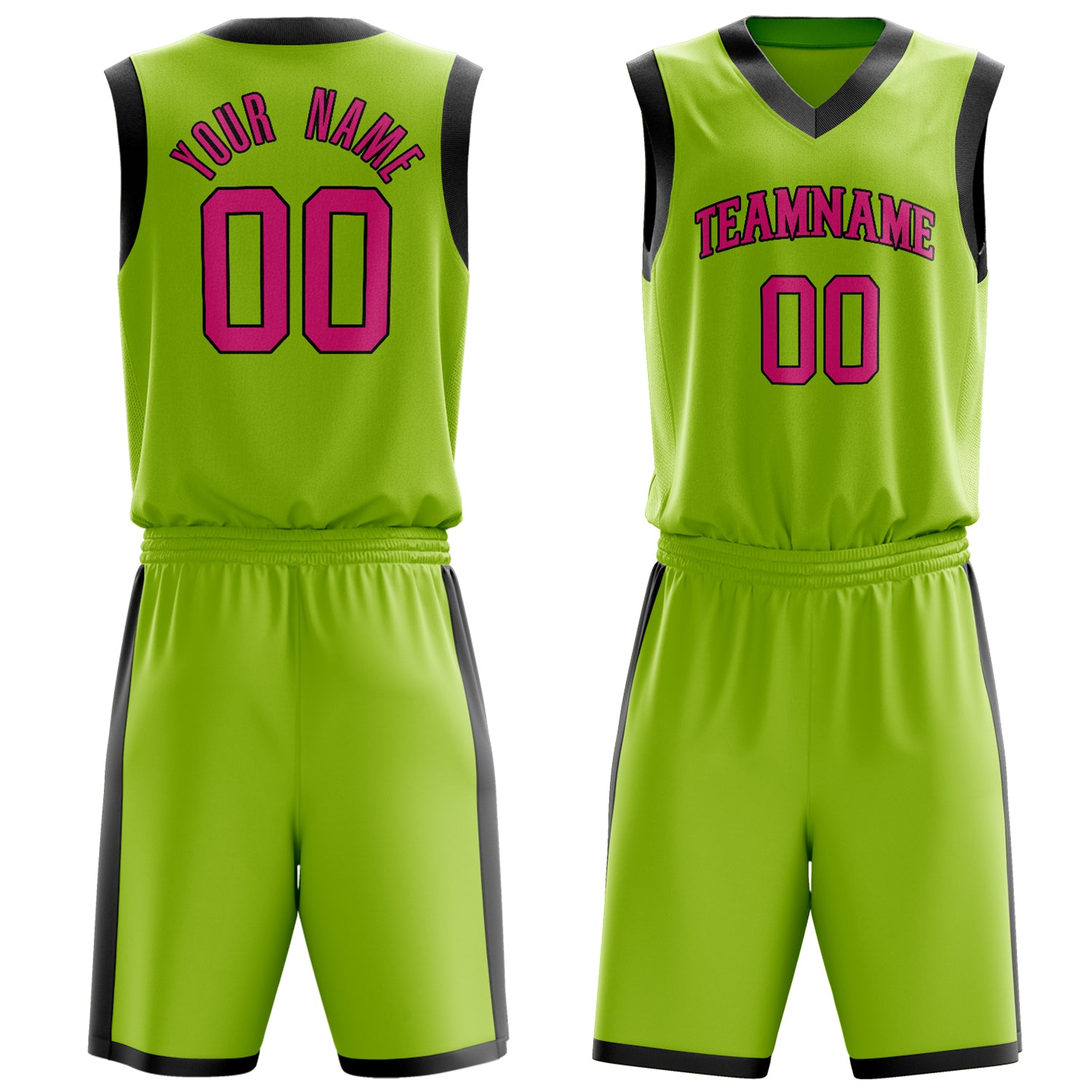 Custom Neon-Green Pink Solid Color Basketball Set