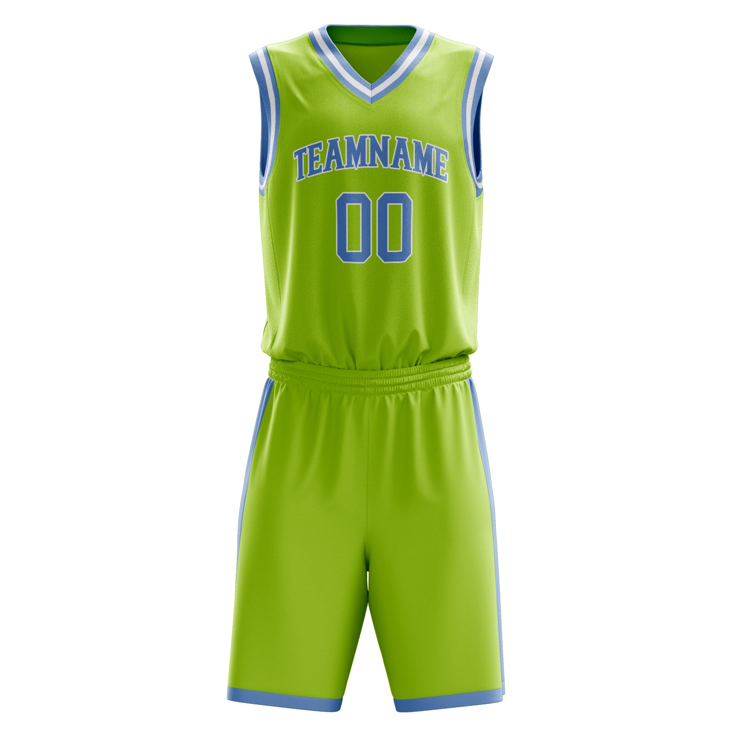 Custom Neon-Green Light Blue Solid Color Basketball Set
