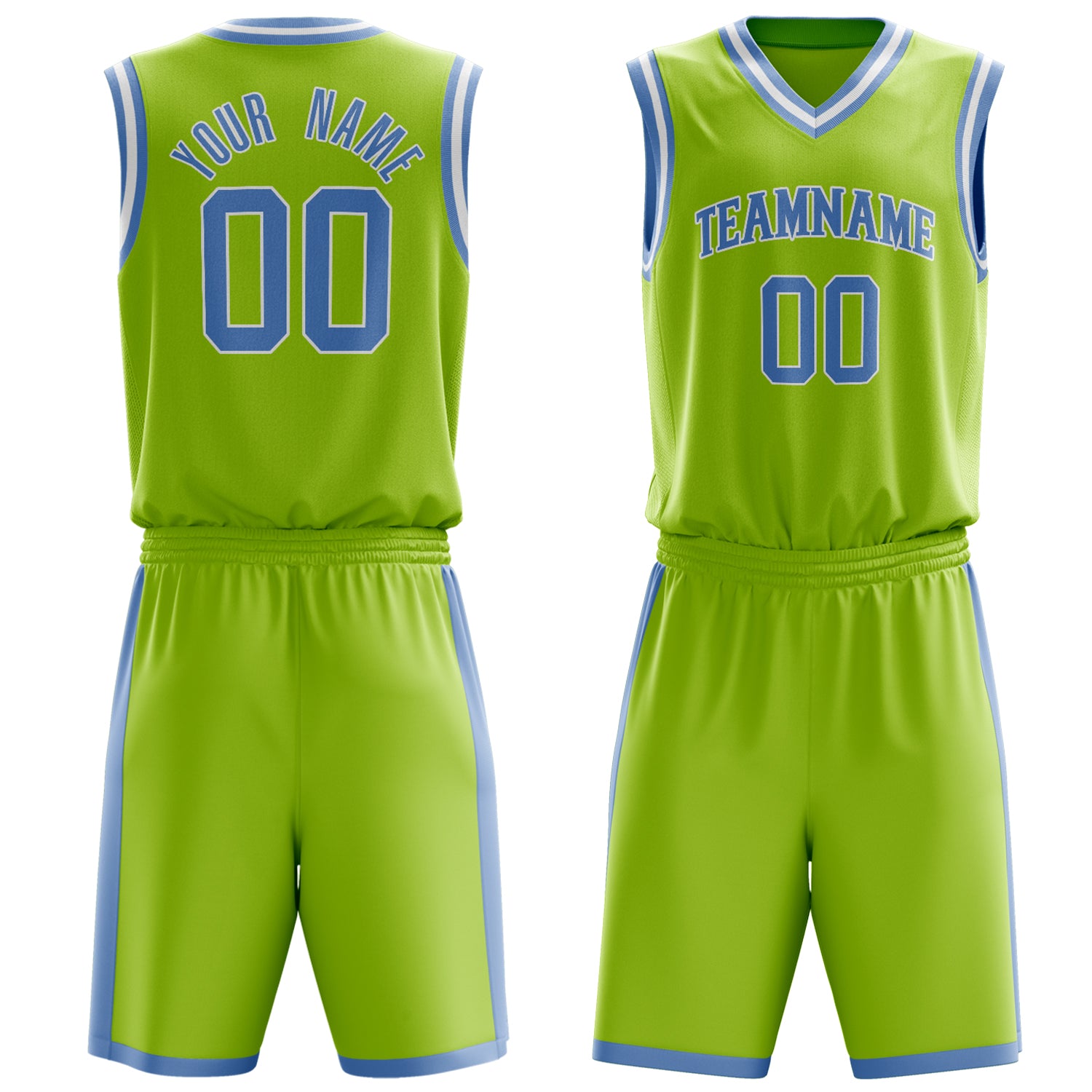 Custom Neon-Green Light Blue Solid Color Basketball Set