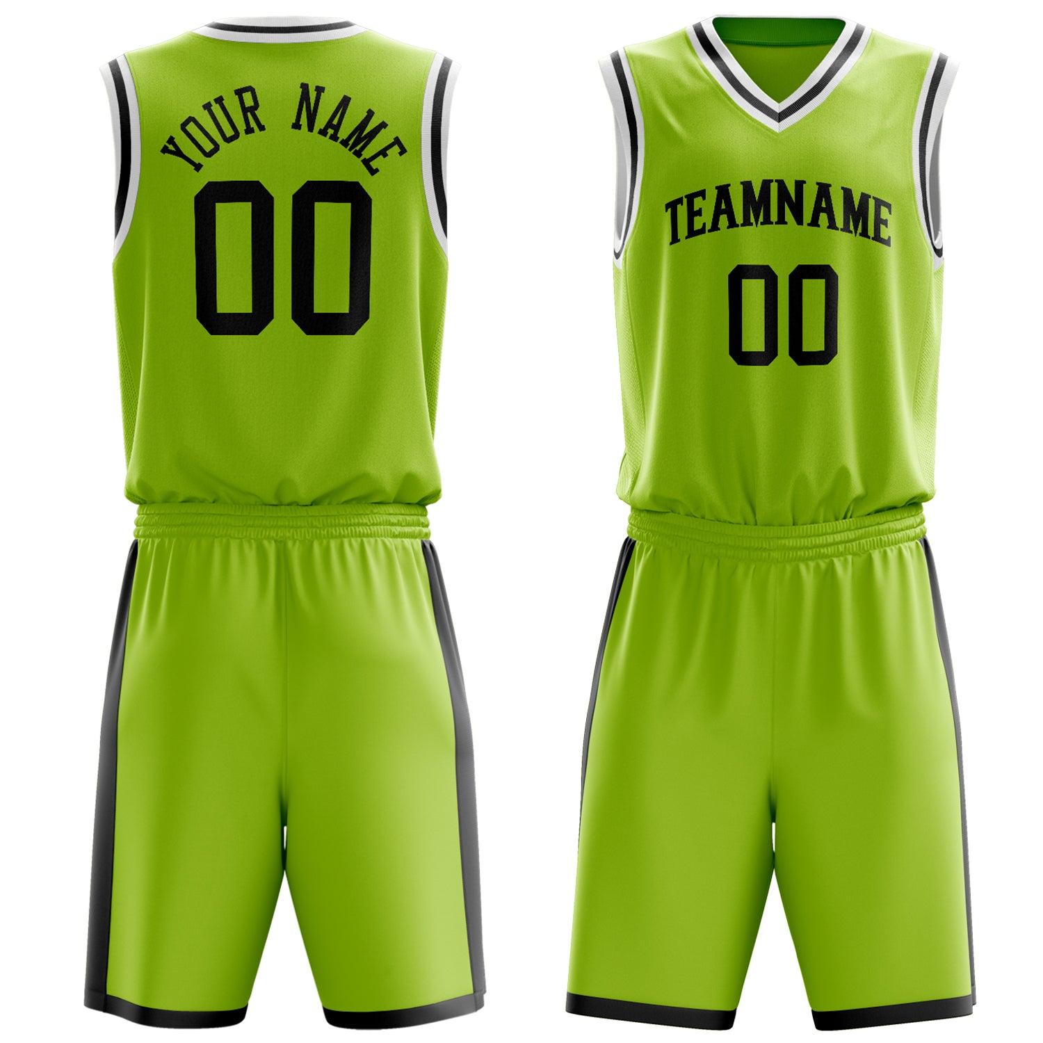 Custom Neon-Green Black Solid Color Basketball Set