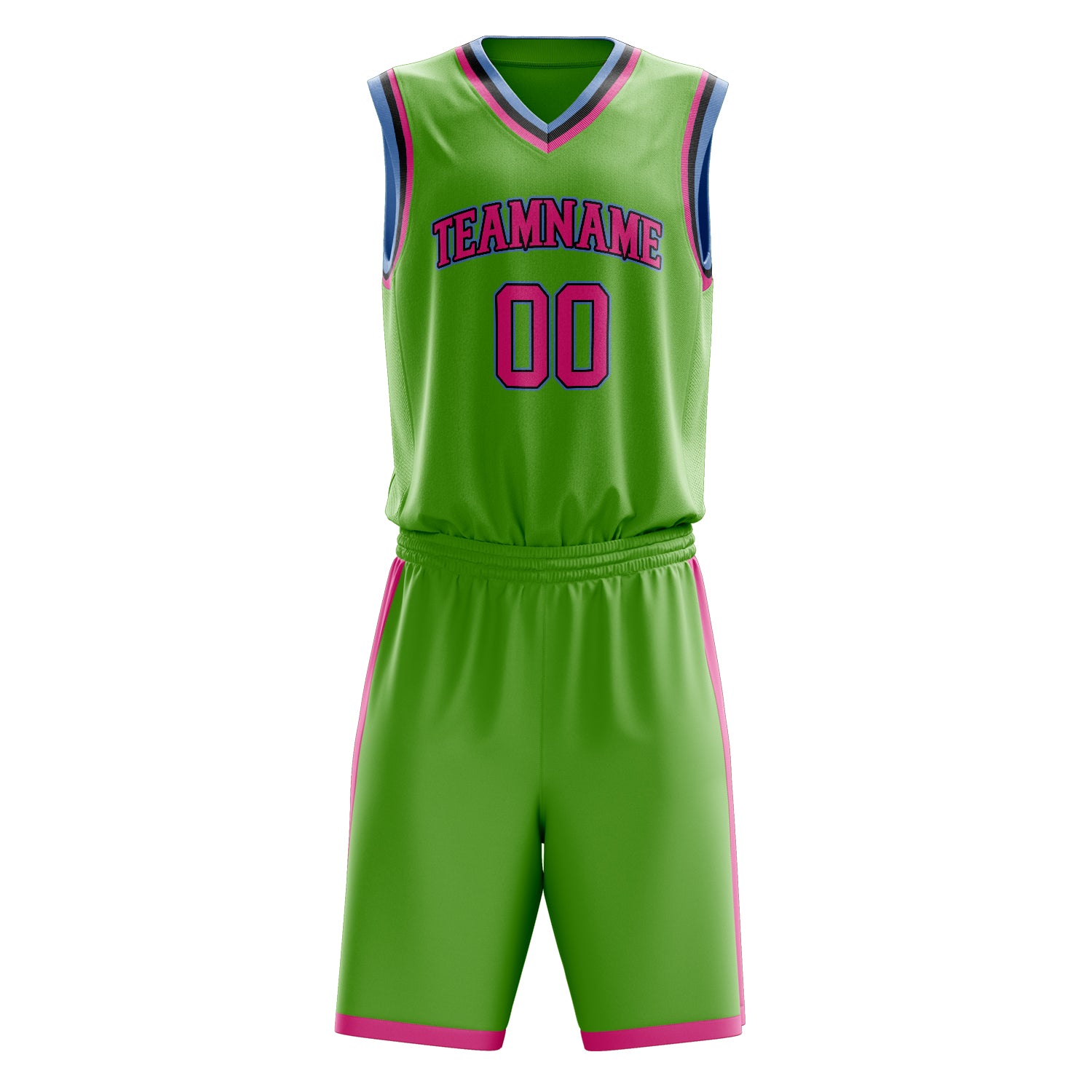 Custom Neon-Green Pink Solid Color Basketball Set
