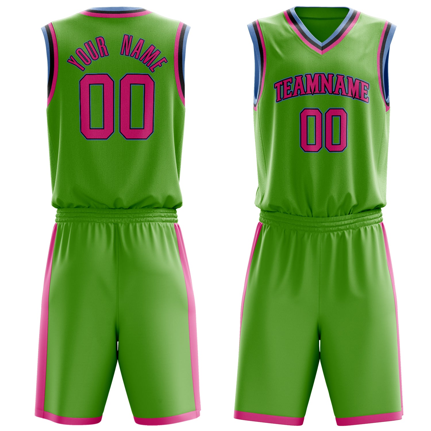 Custom Neon-Green Pink Solid Color Basketball Set