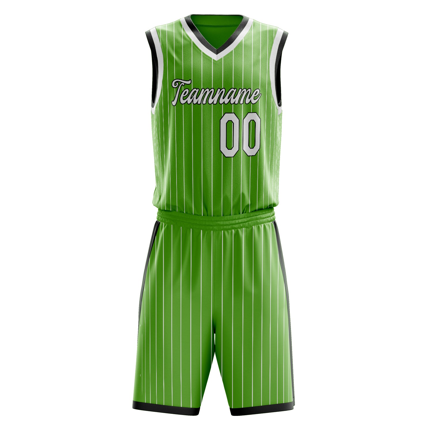 Custom Neon-Green White Pinstripe Basketball Set
