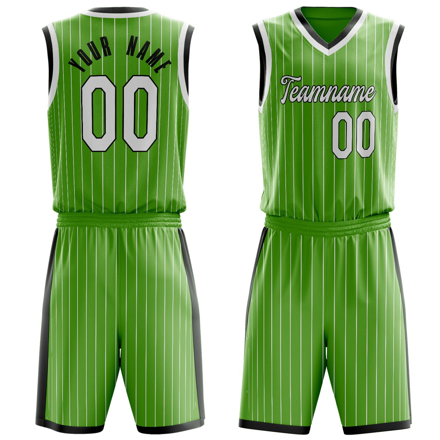 Custom Neon-Green White Pinstripe Basketball Set