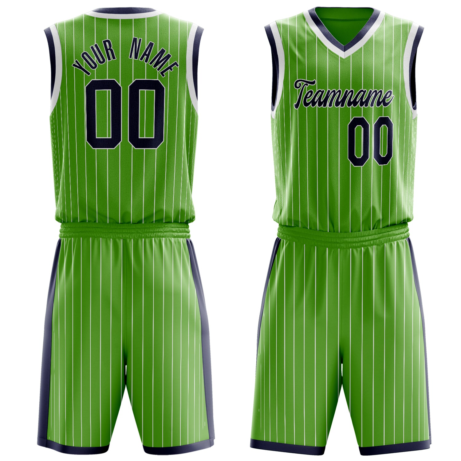 Custom Neon-Green Black Pinstripe Basketball Set