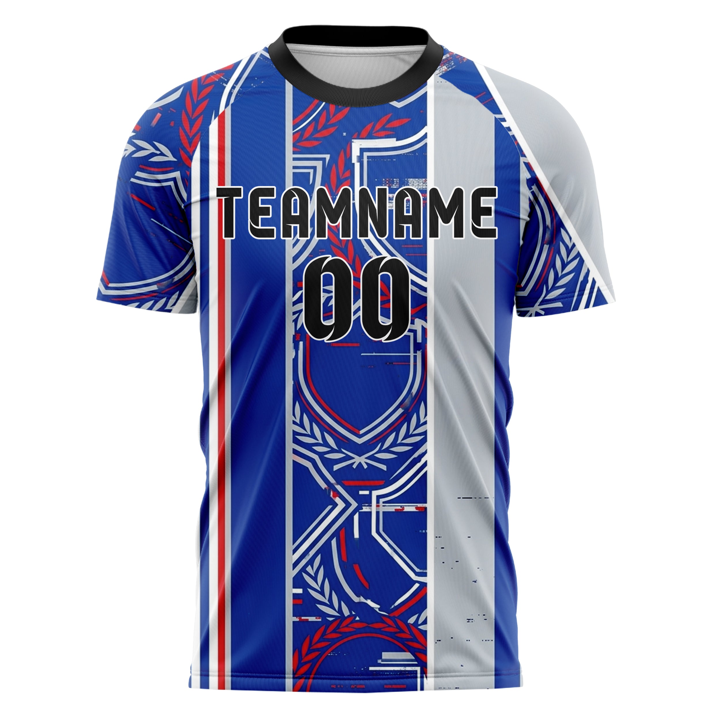 Royal Blue White Red Silver Crest Fragment Lattice Custom Soccer Jersey