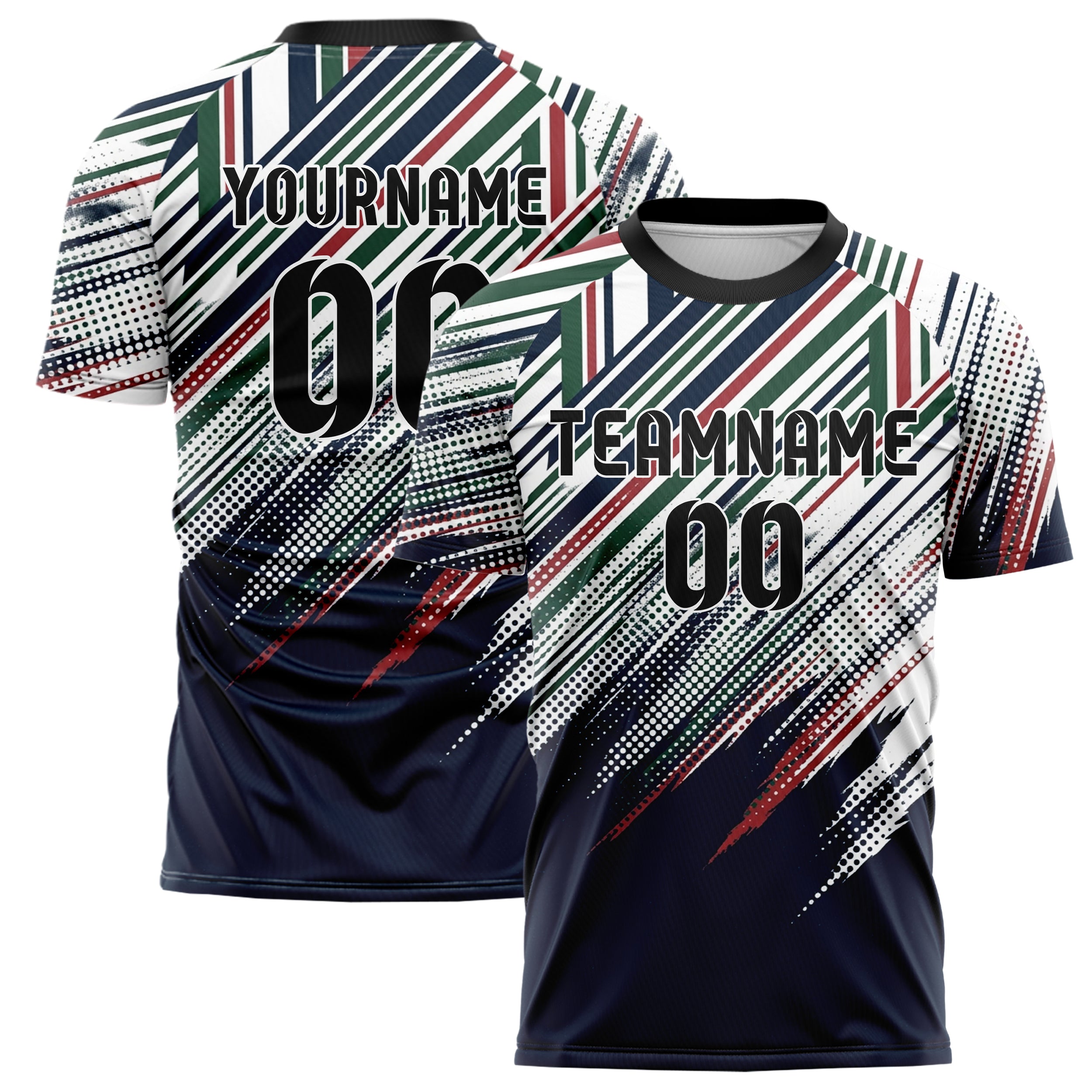 White Navy Hunter Green Red Rowing Blazer Lines Custom Soccer Jersey