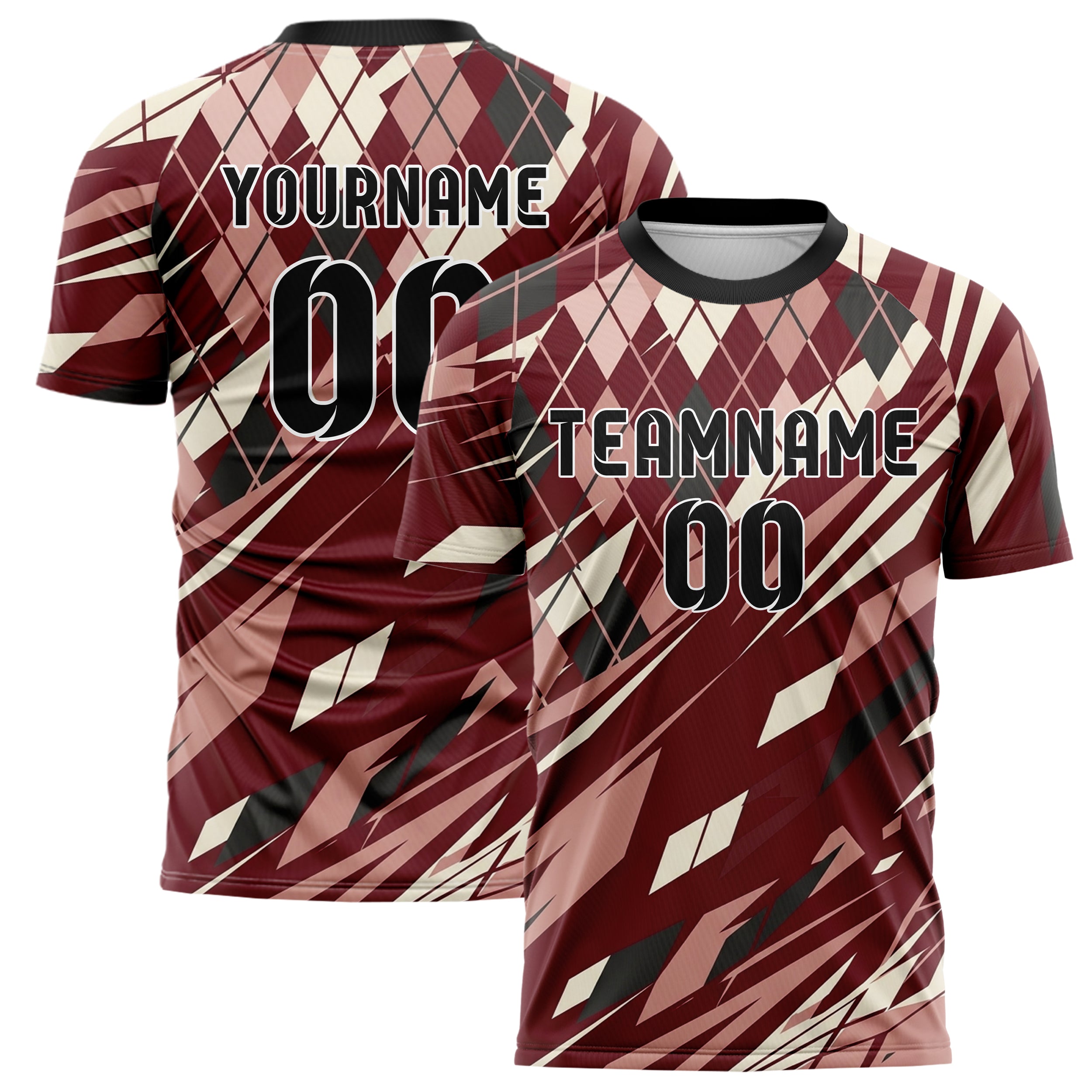 Oxblood Blush Cream Charcoal Varsity Argyle Fracture Custom Soccer Jersey