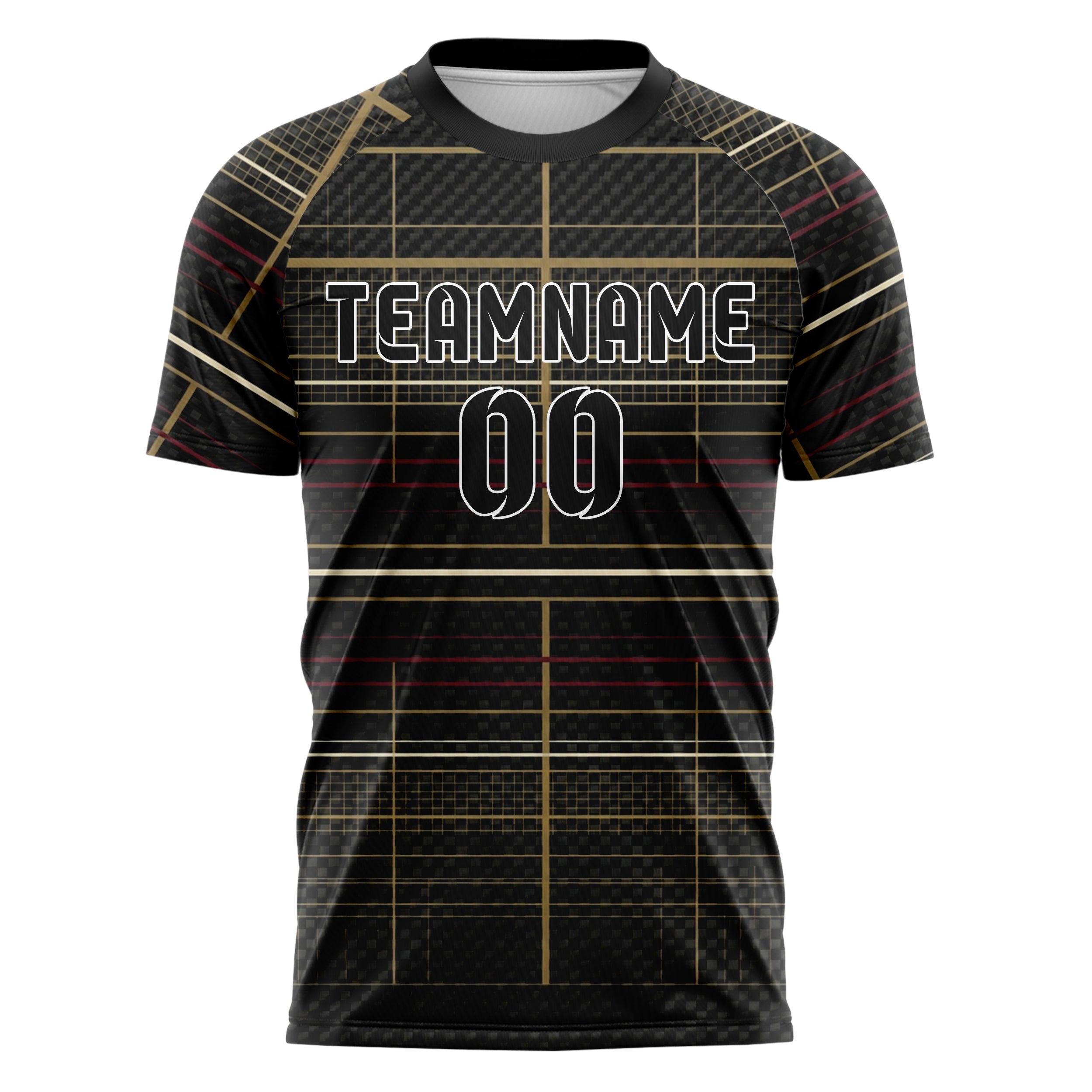 Black Gold Cream Burgundy Tennis Club Grid Order Custom Soccer Jersey