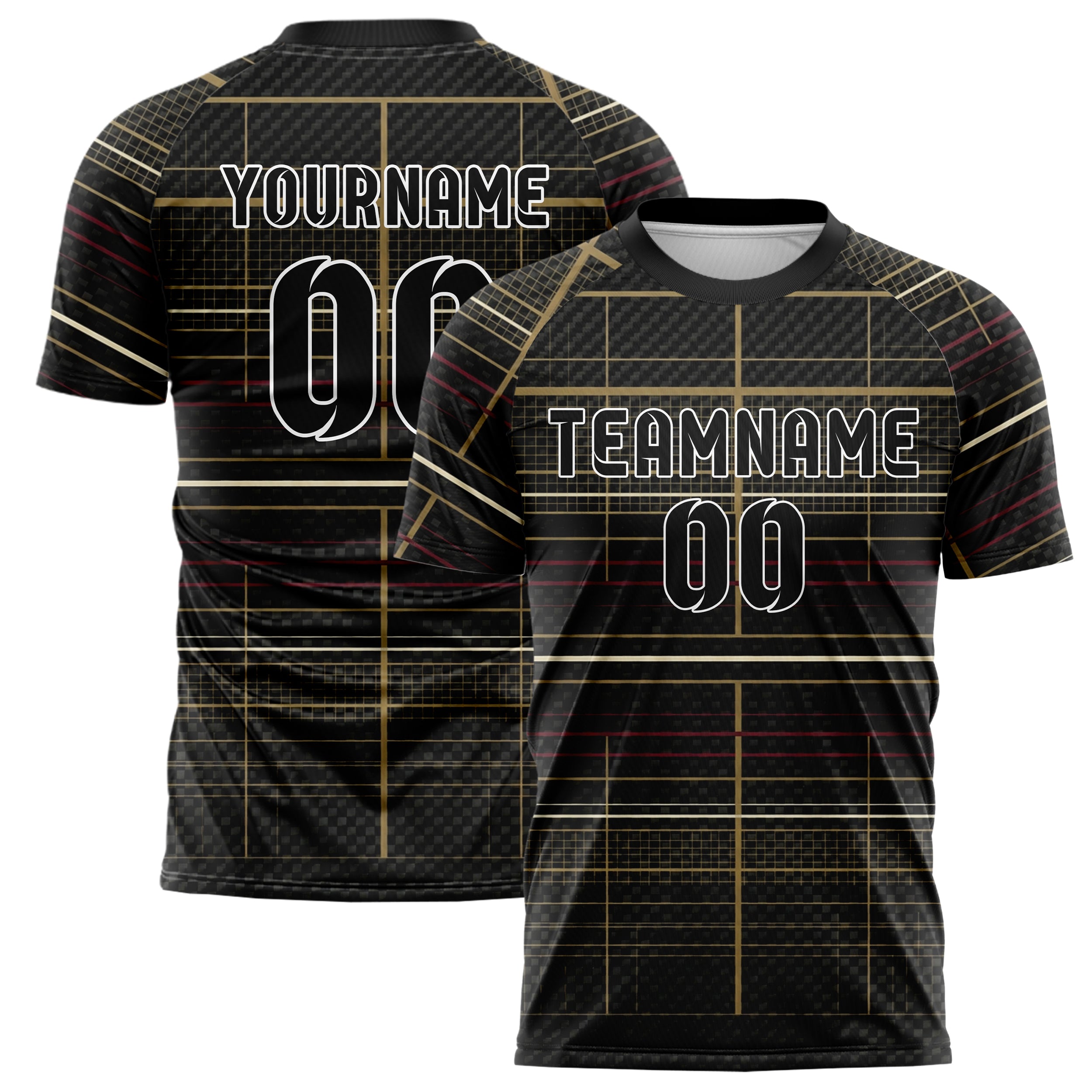 Black Gold Cream Burgundy Tennis Club Grid Order Custom Soccer Jersey