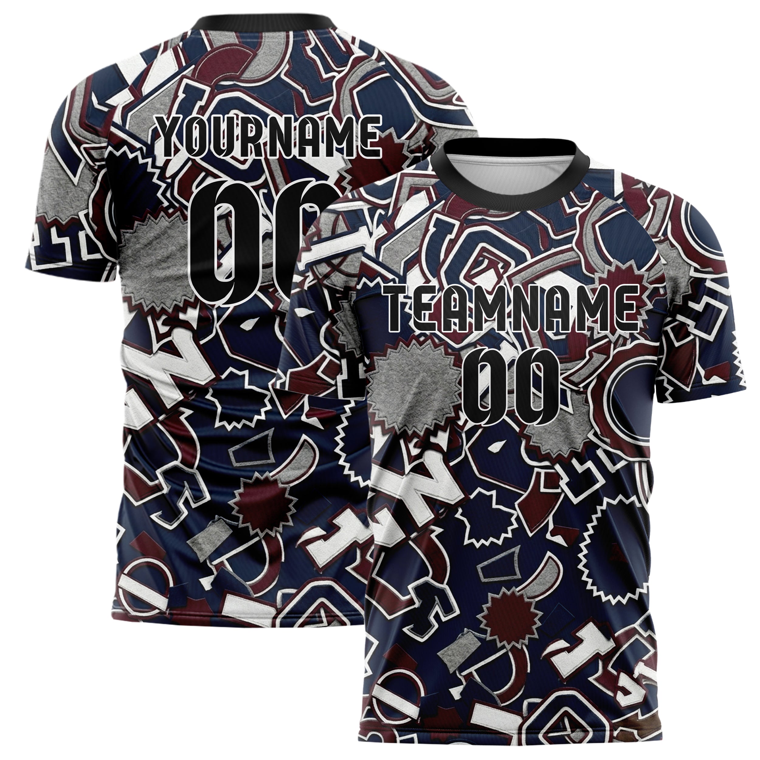 Navy White Maroon Grey Campus Patch Collage Custom Soccer Jersey