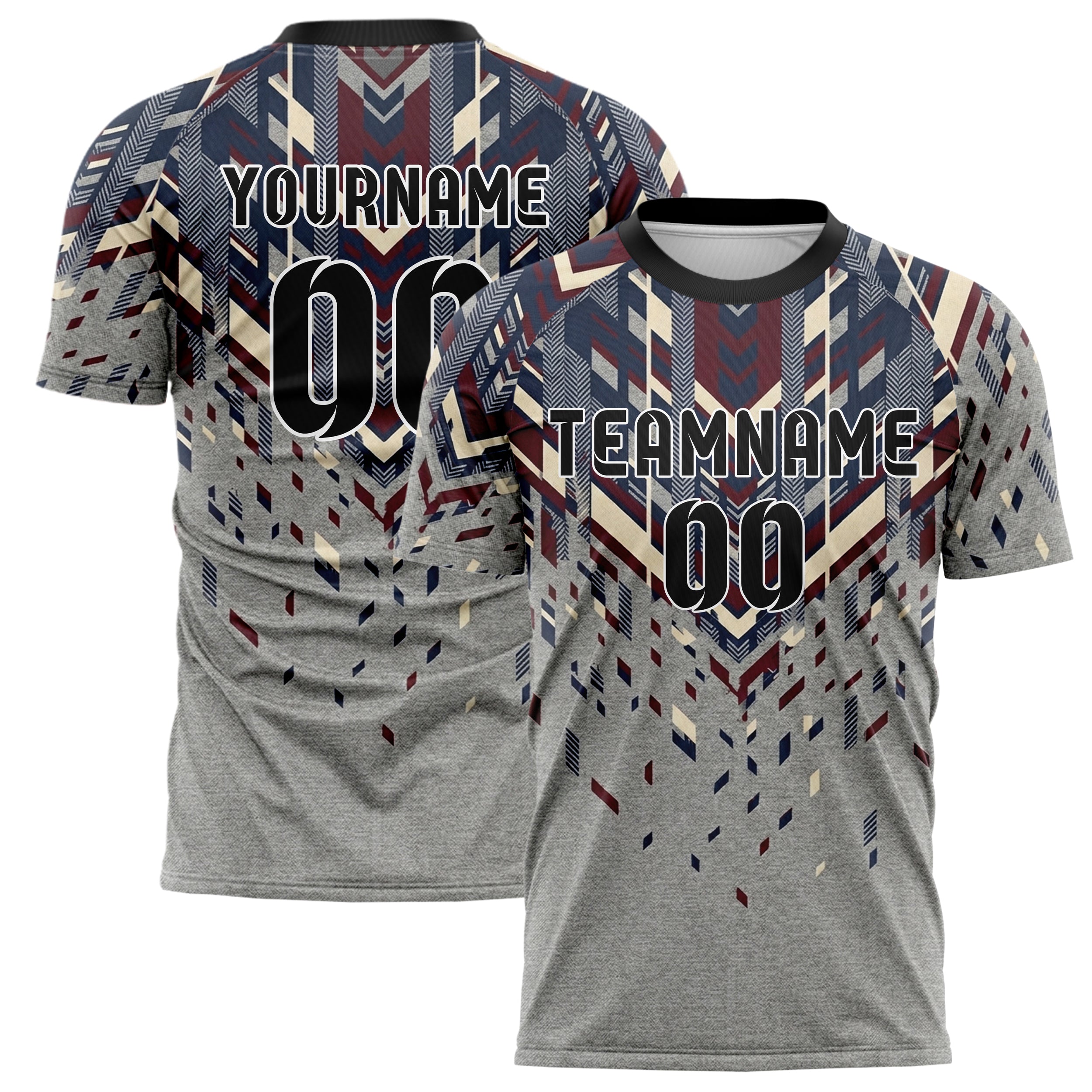 Heather Grey Navy Maroon Cream Collegiate Stripe Heritage Custom Soccer Jersey