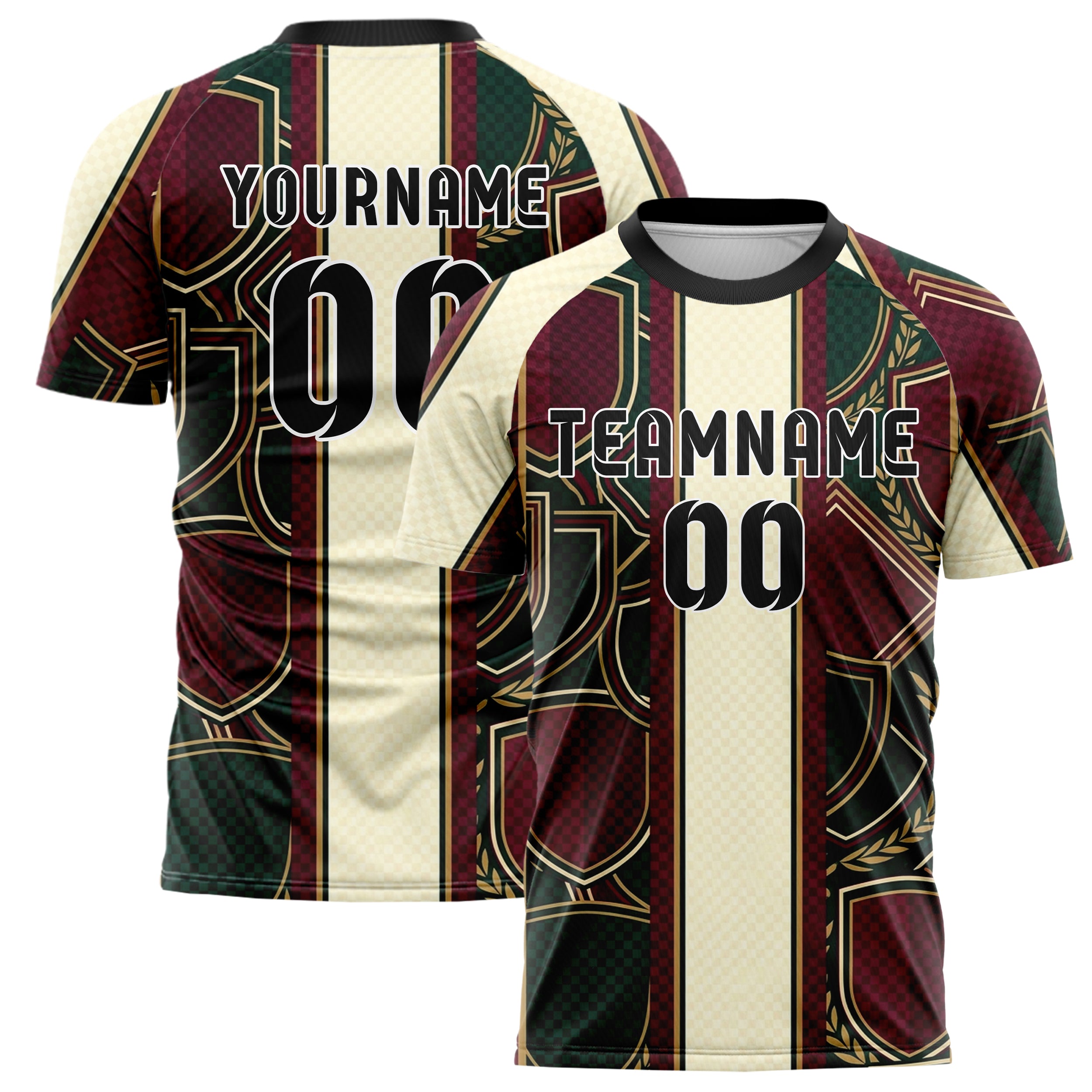 Forest Burgundy Cream Gold Crest Fragment Lattice Custom Soccer Jersey