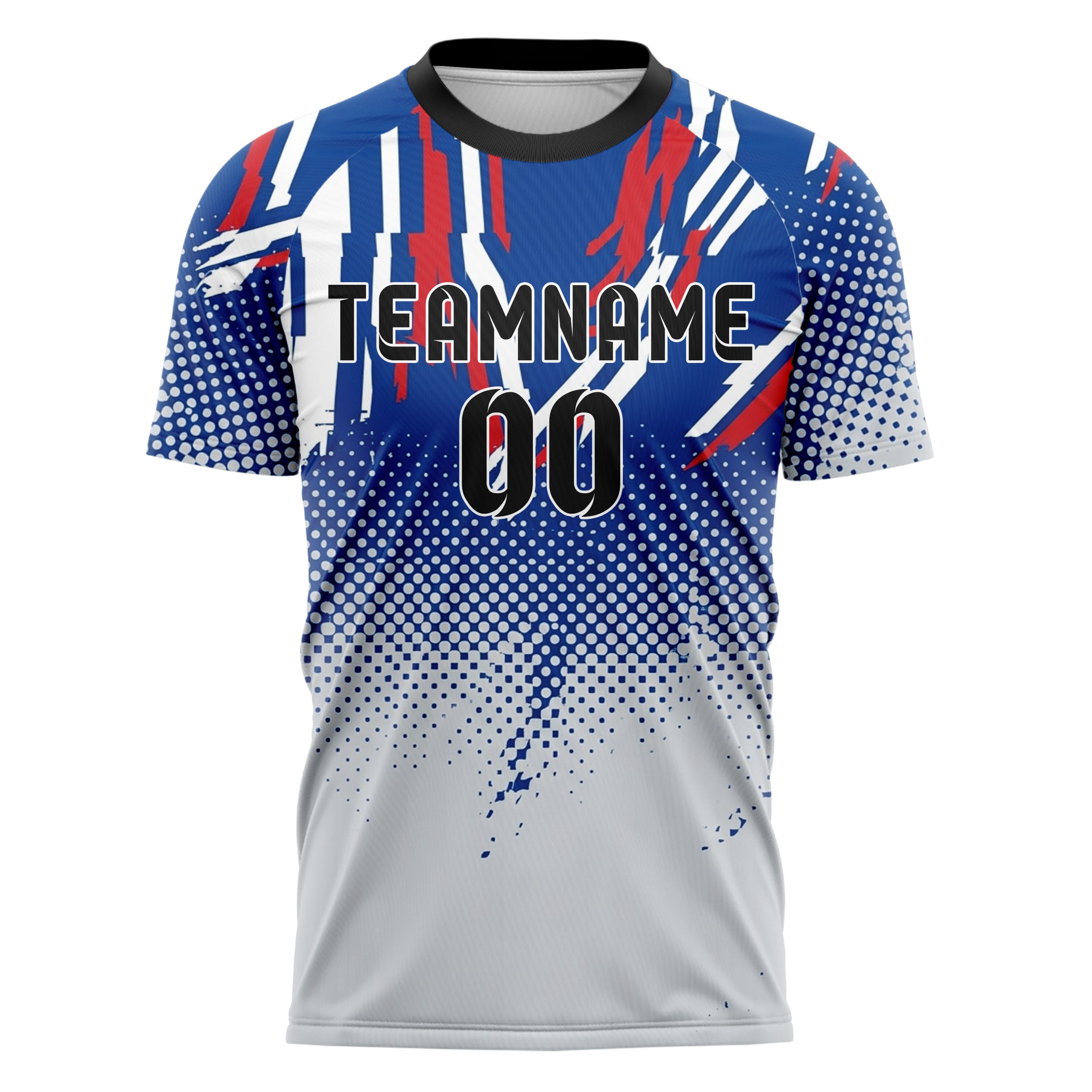 Royal Blue White Red Silver Rowing Blazer Lines Custom Soccer Jersey