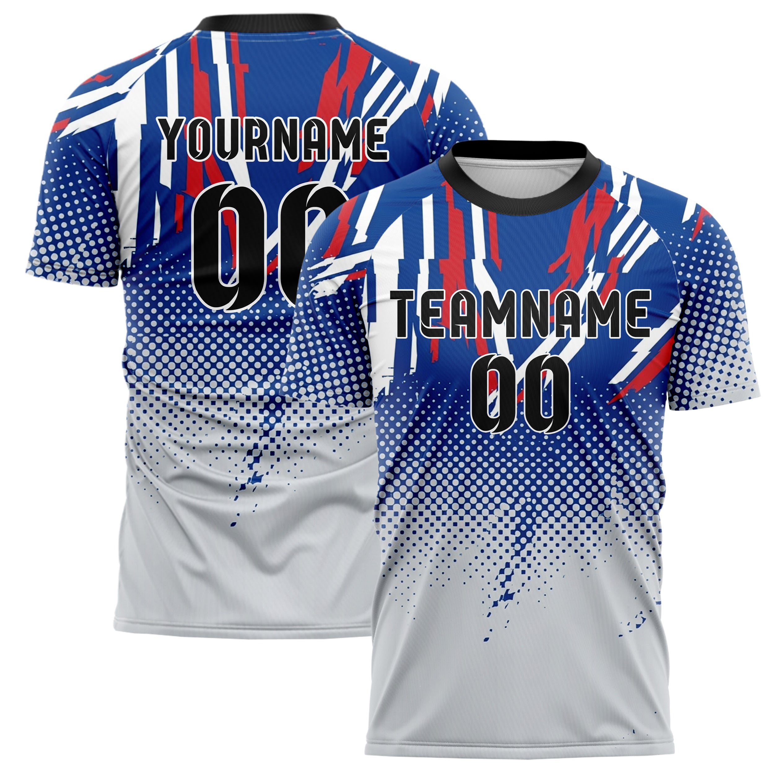 Royal Blue White Red Silver Rowing Blazer Lines Custom Soccer Jersey