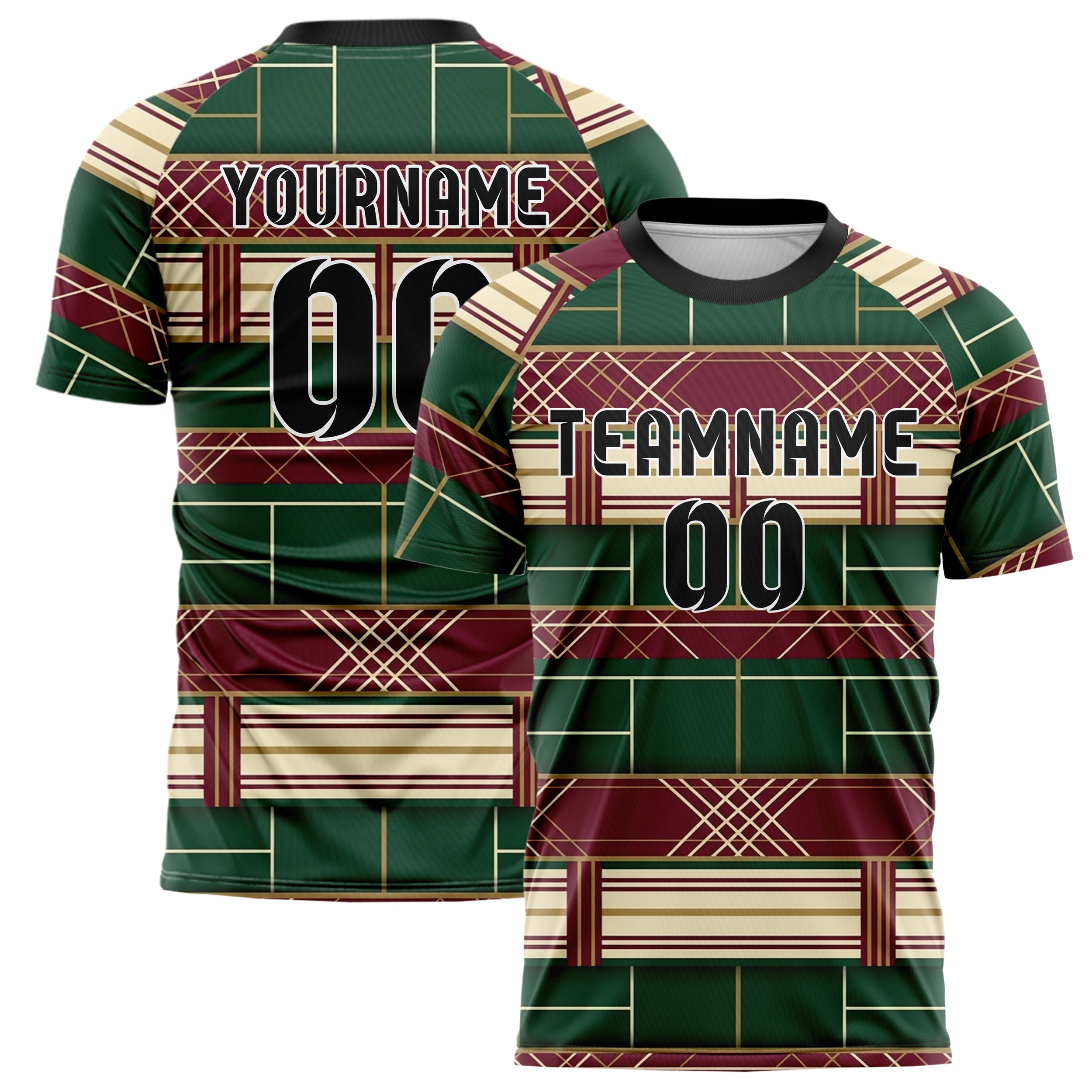 Forest Burgundy Cream Gold Tennis Club Grid Order Custom Soccer Jersey