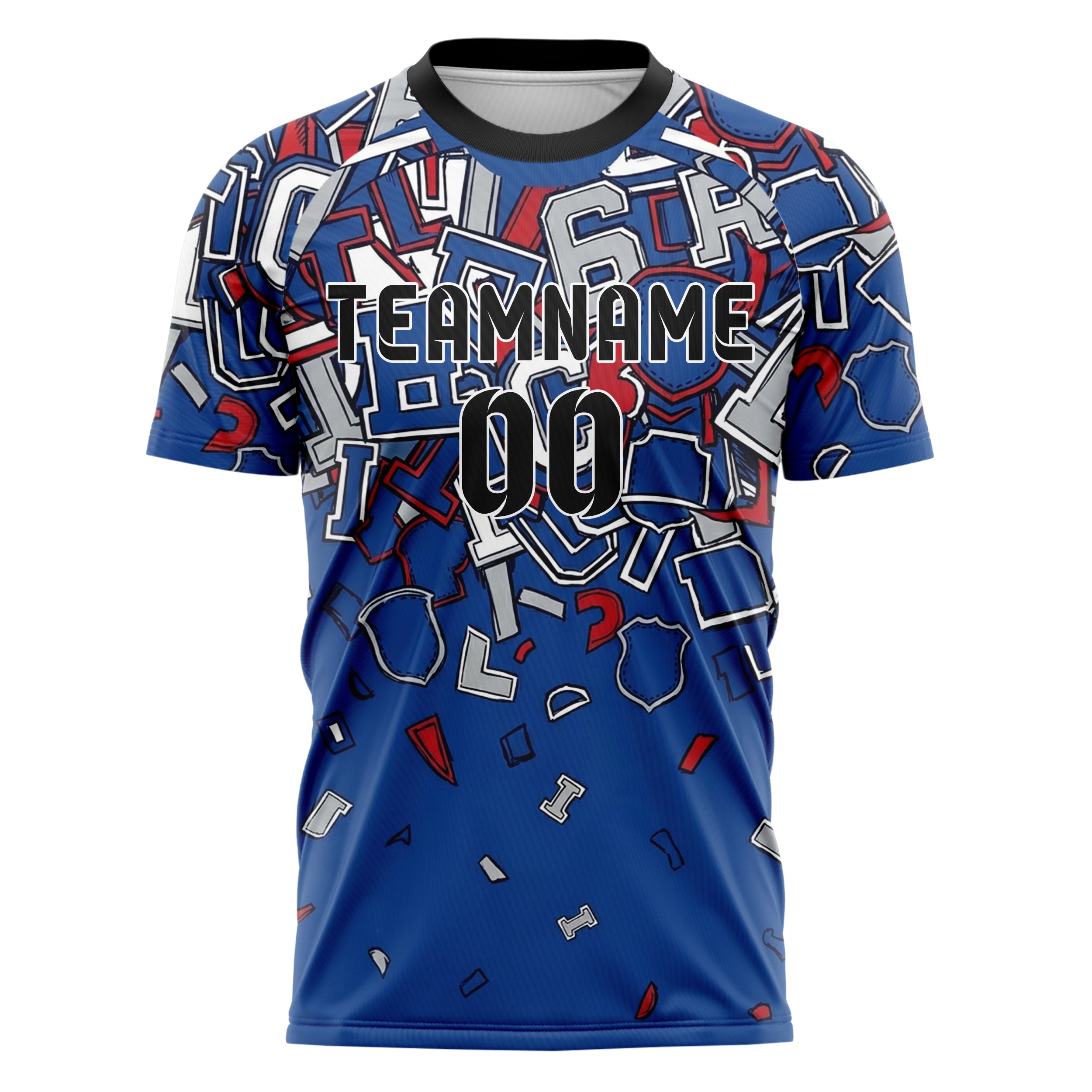 Royal Blue White Red Silver Campus Patch Collage Custom Soccer Jersey