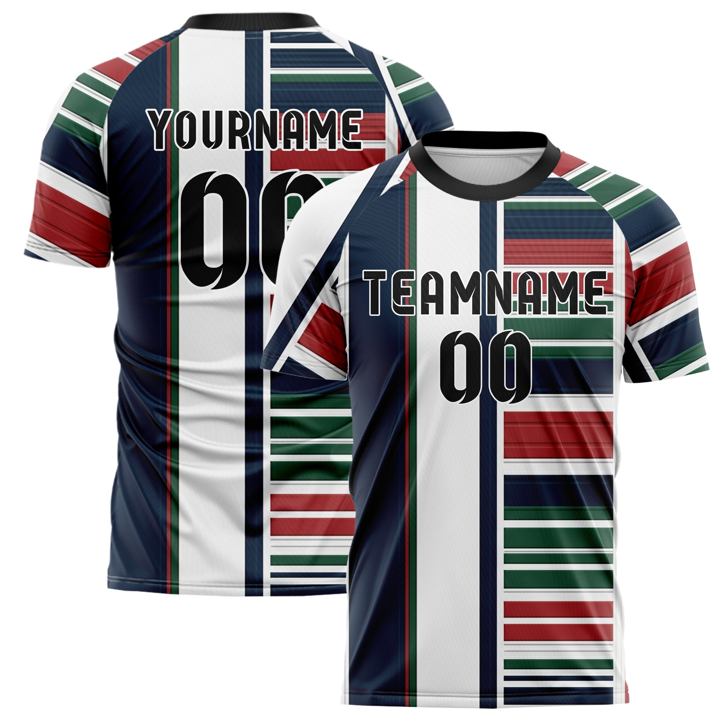 White Navy Hunter Green Red Rugby Band Architecture Custom Soccer Jersey