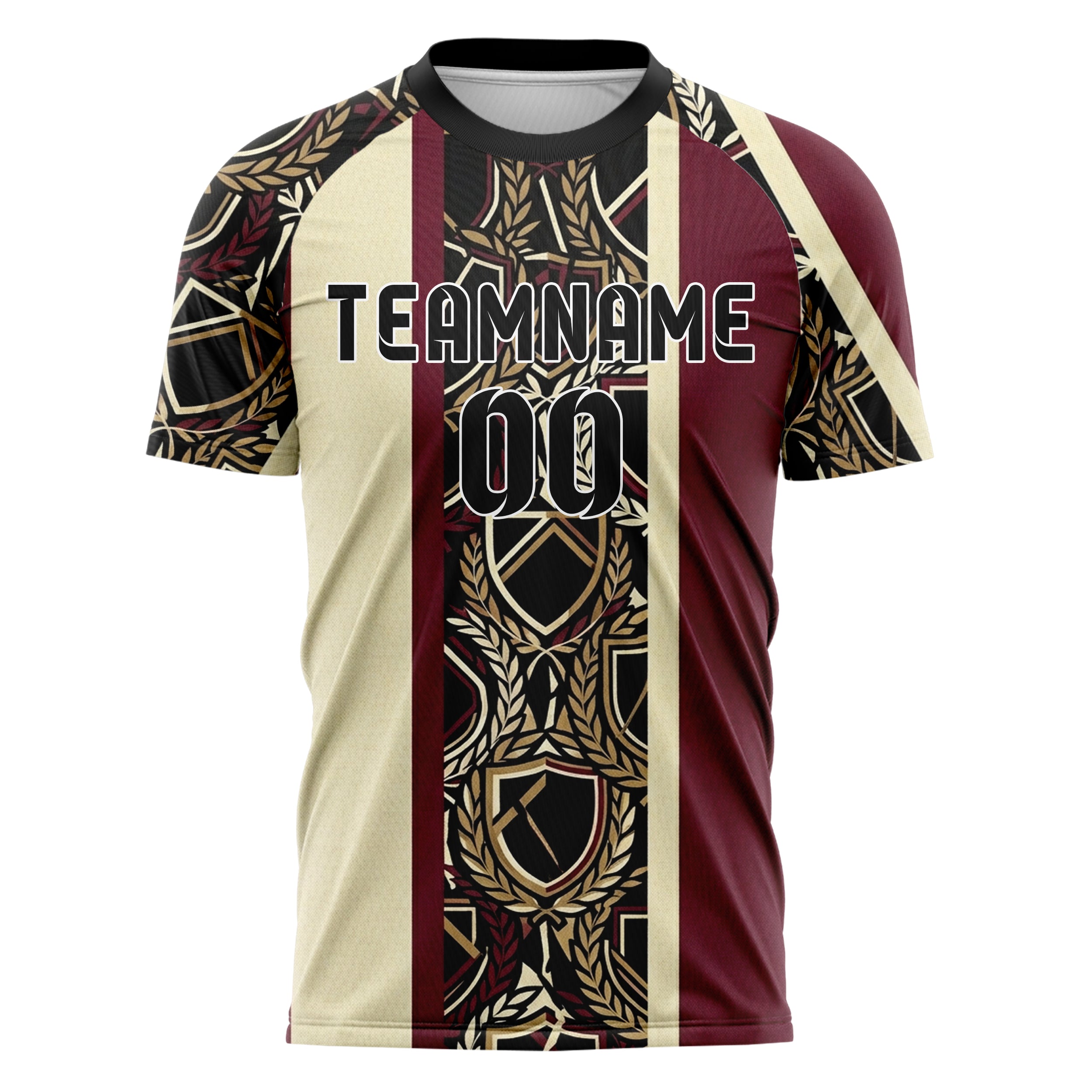 Black Gold Cream Burgundy Crest Fragment Lattice Custom Soccer Jersey