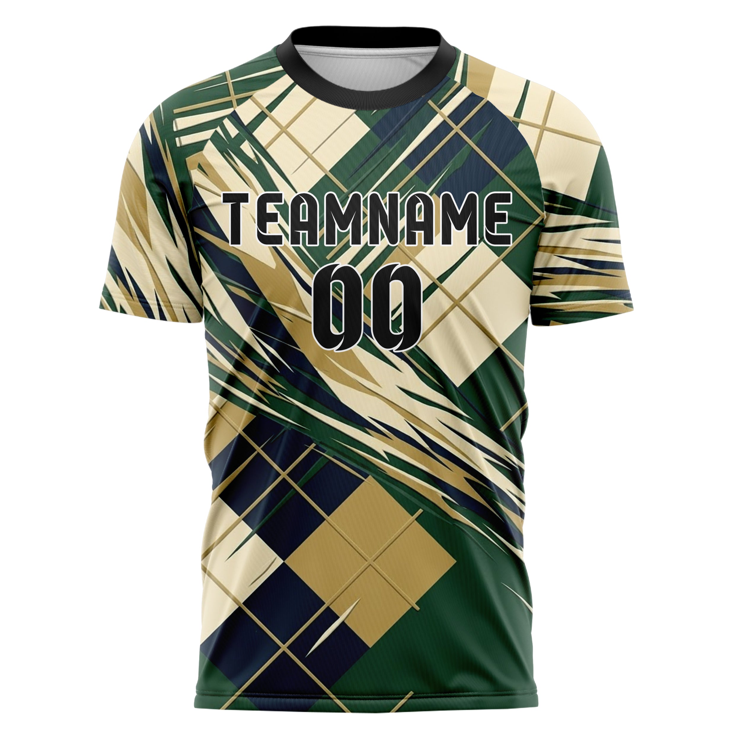 Hunter Green Cream Navy Old Gold Varsity Argyle Fracture Custom Soccer Jersey