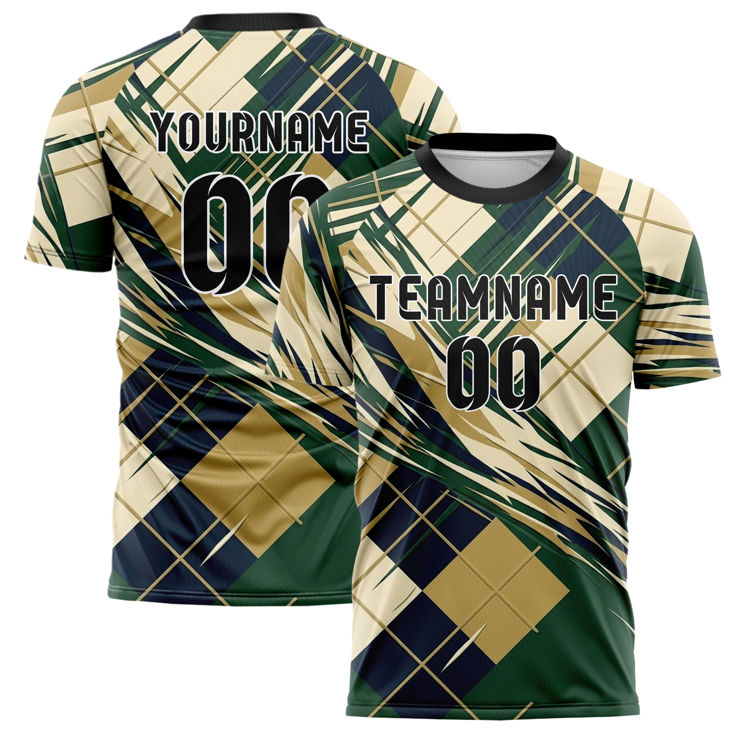 Hunter Green Cream Navy Old Gold Varsity Argyle Fracture Custom Soccer Jersey