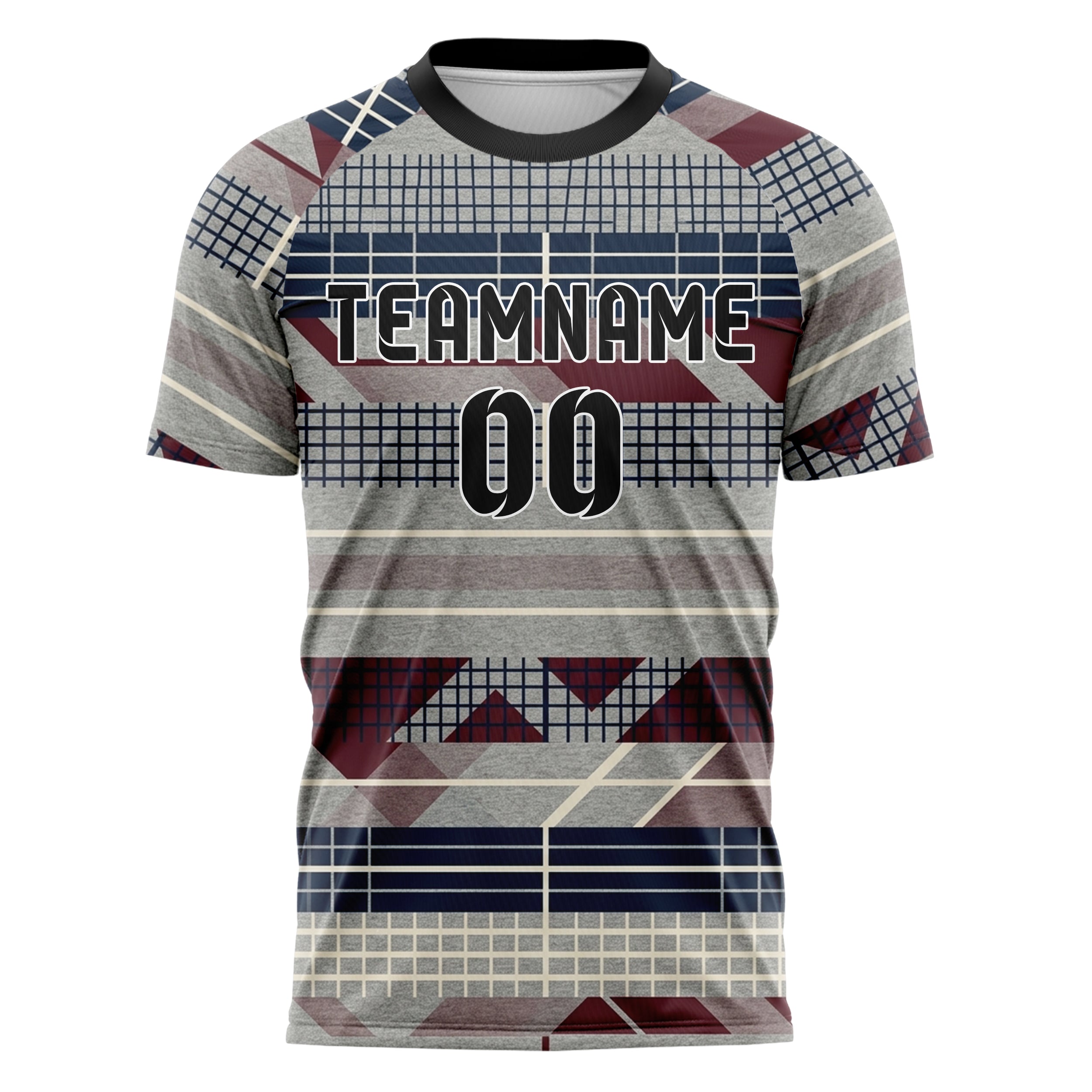 Heather Grey Navy Maroon Cream Tennis Club Grid Order Custom Soccer Jersey