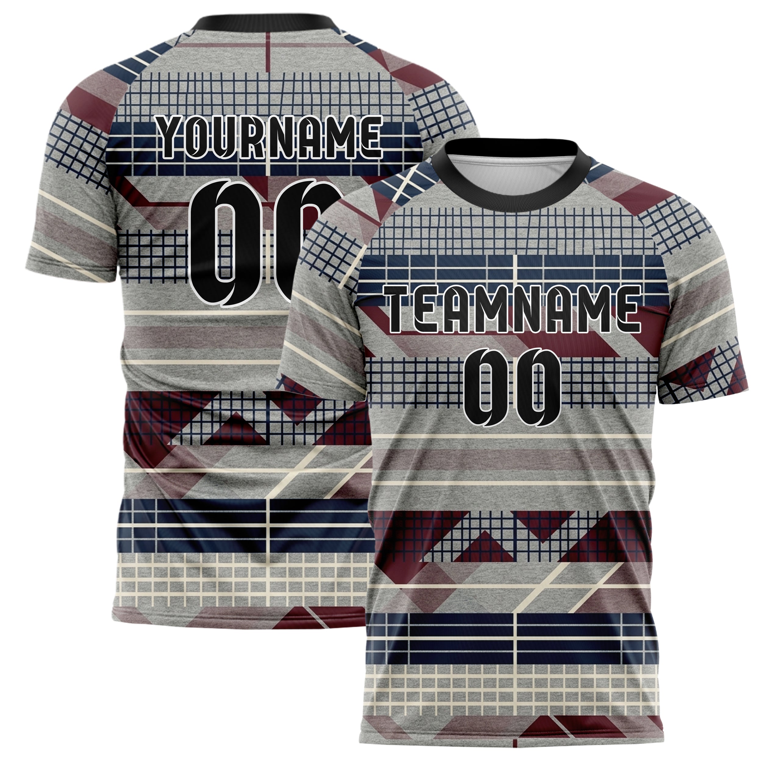 Heather Grey Navy Maroon Cream Tennis Club Grid Order Custom Soccer Jersey