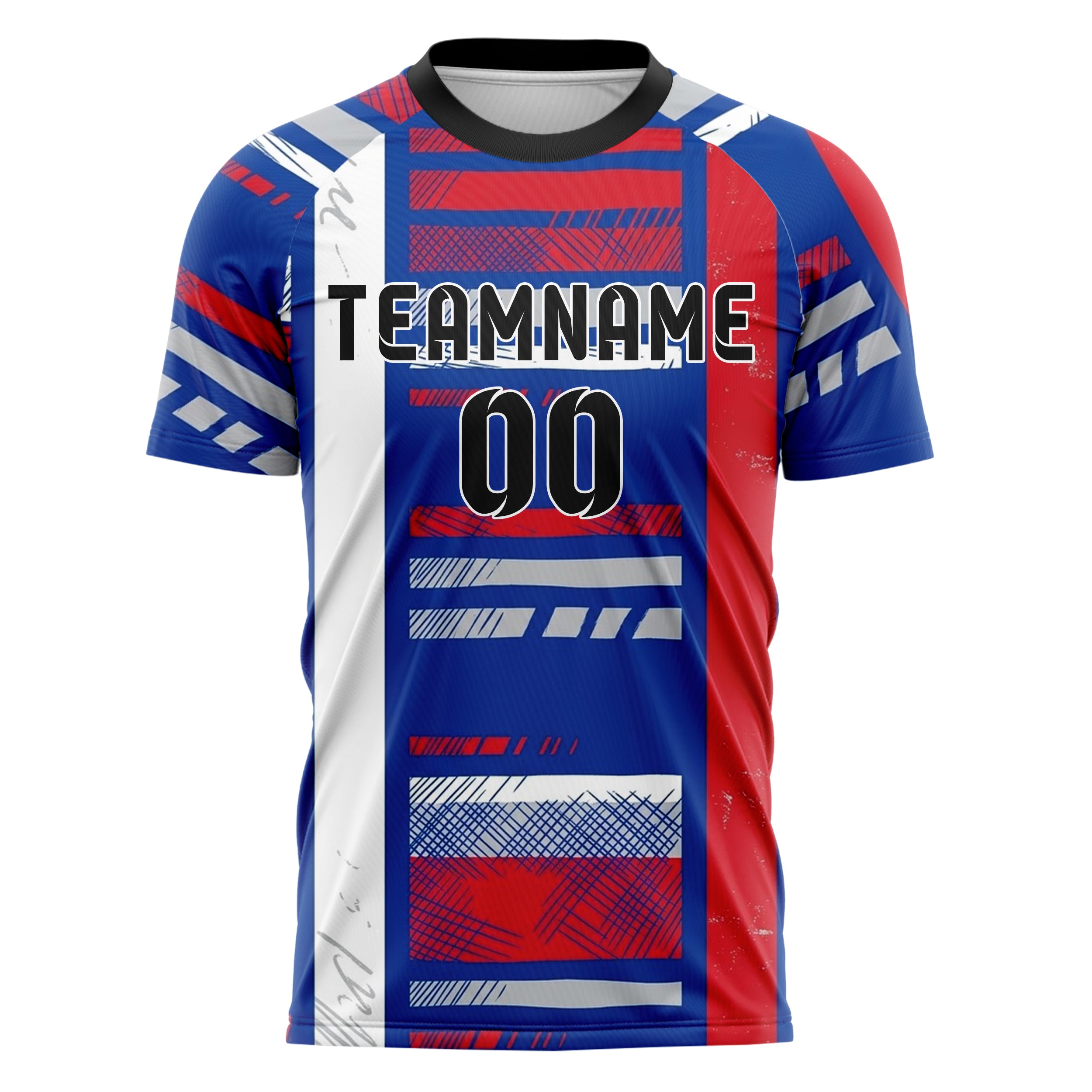 Royal Blue White Red Silver Rugby Band Architecture Custom Soccer Jersey