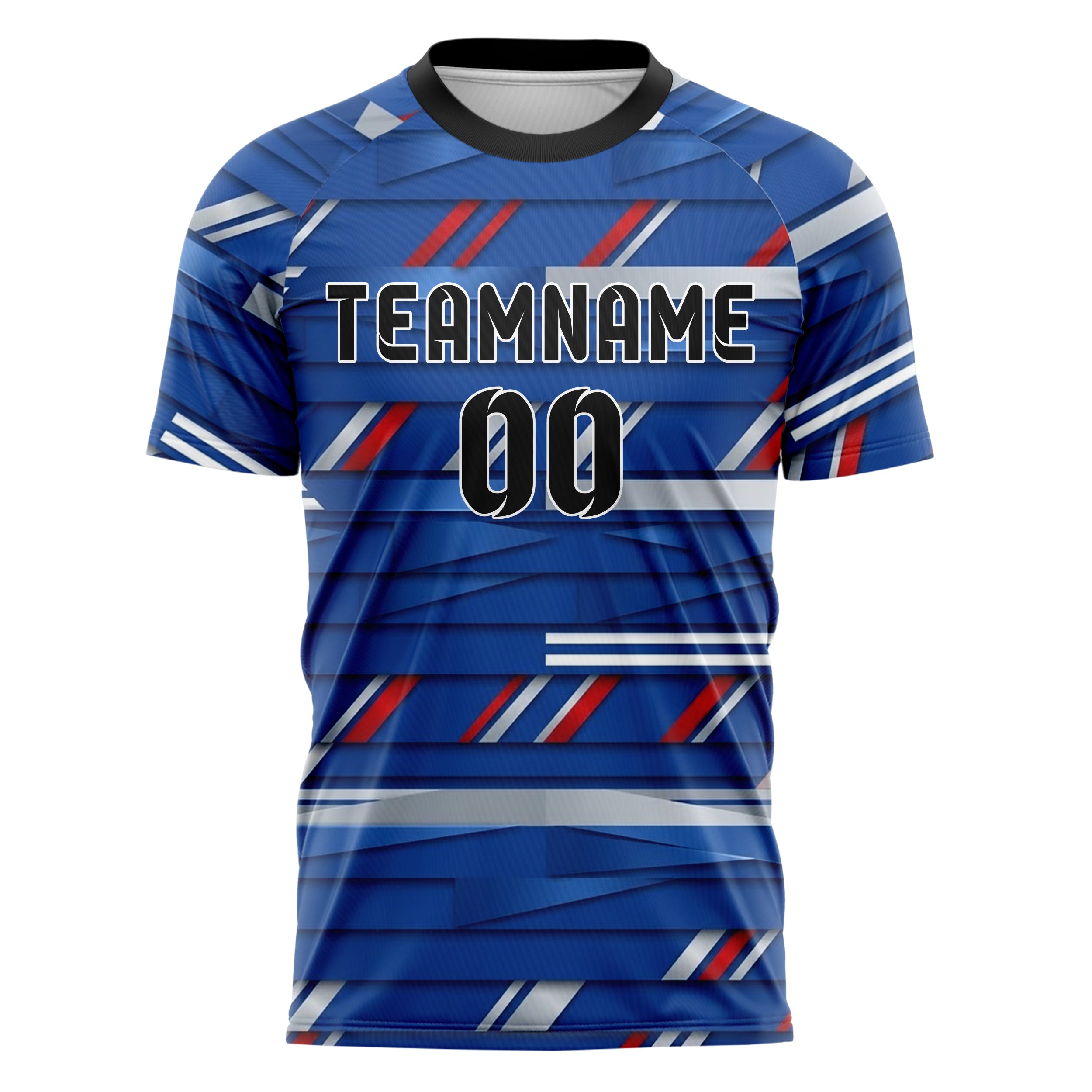 Royal Blue White Red Silver Trophyroom Pennant Shards Custom Soccer Jersey