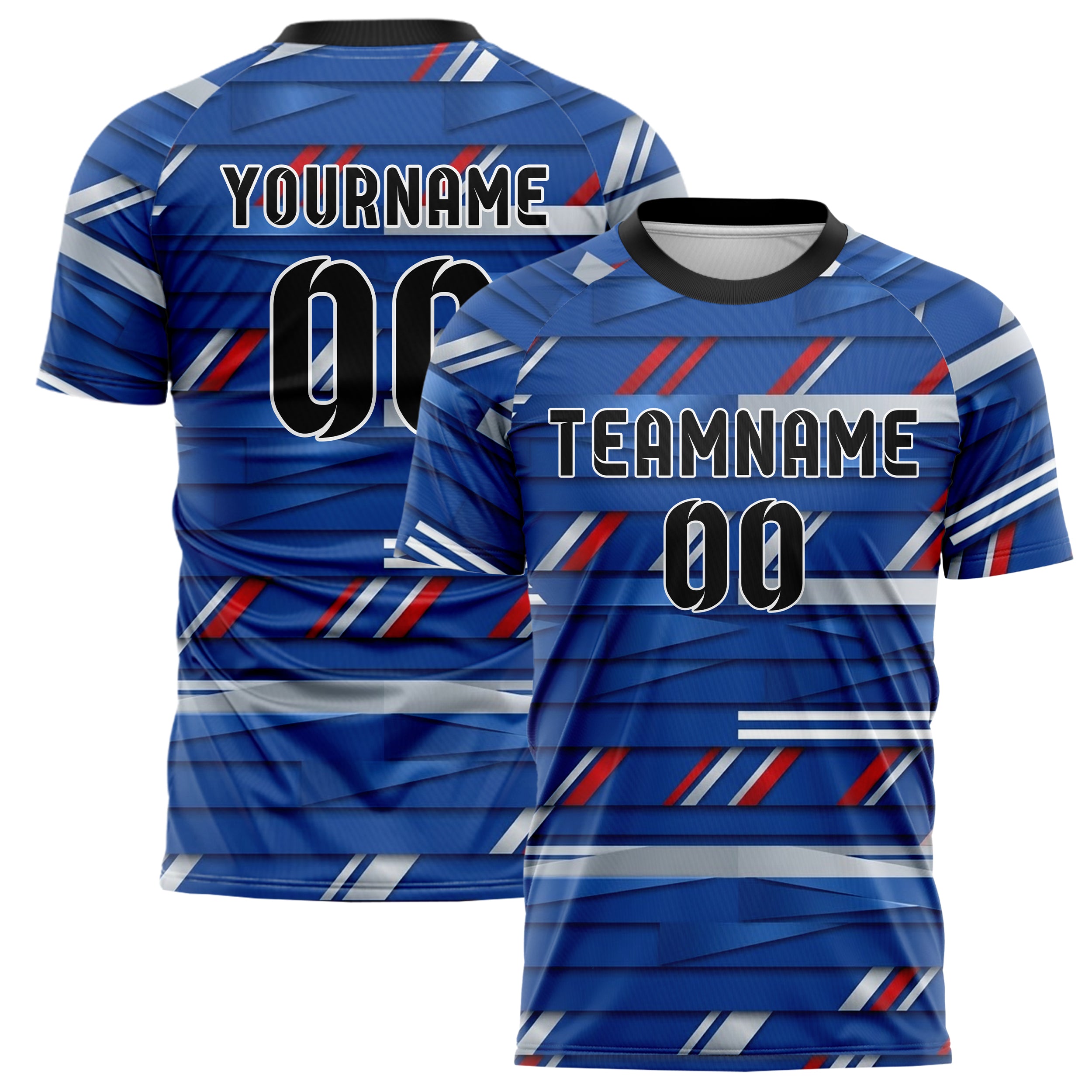 Royal Blue White Red Silver Trophyroom Pennant Shards Custom Soccer Jersey