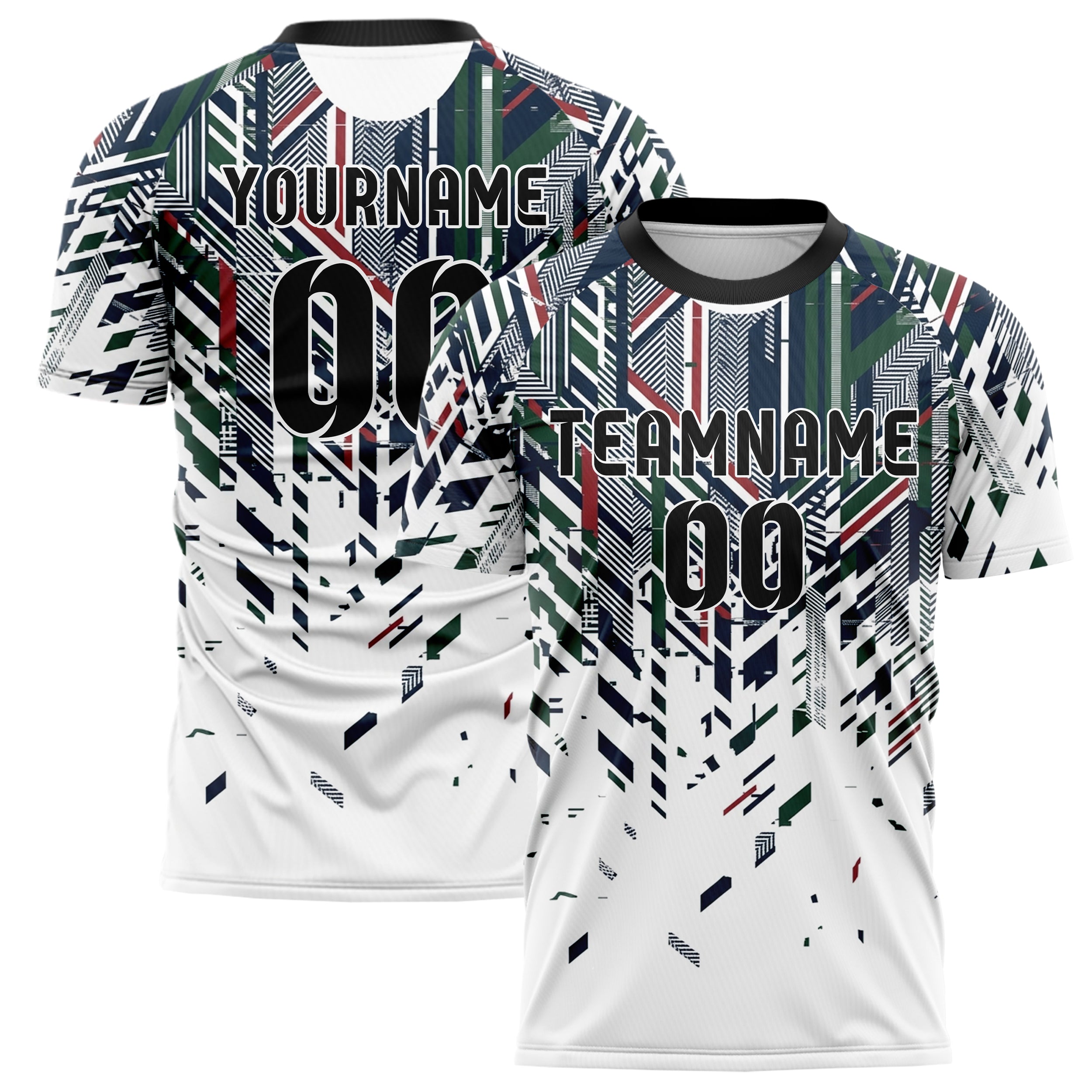 White Navy Hunter Green Red Collegiate Stripe Heritage Custom Soccer Jersey