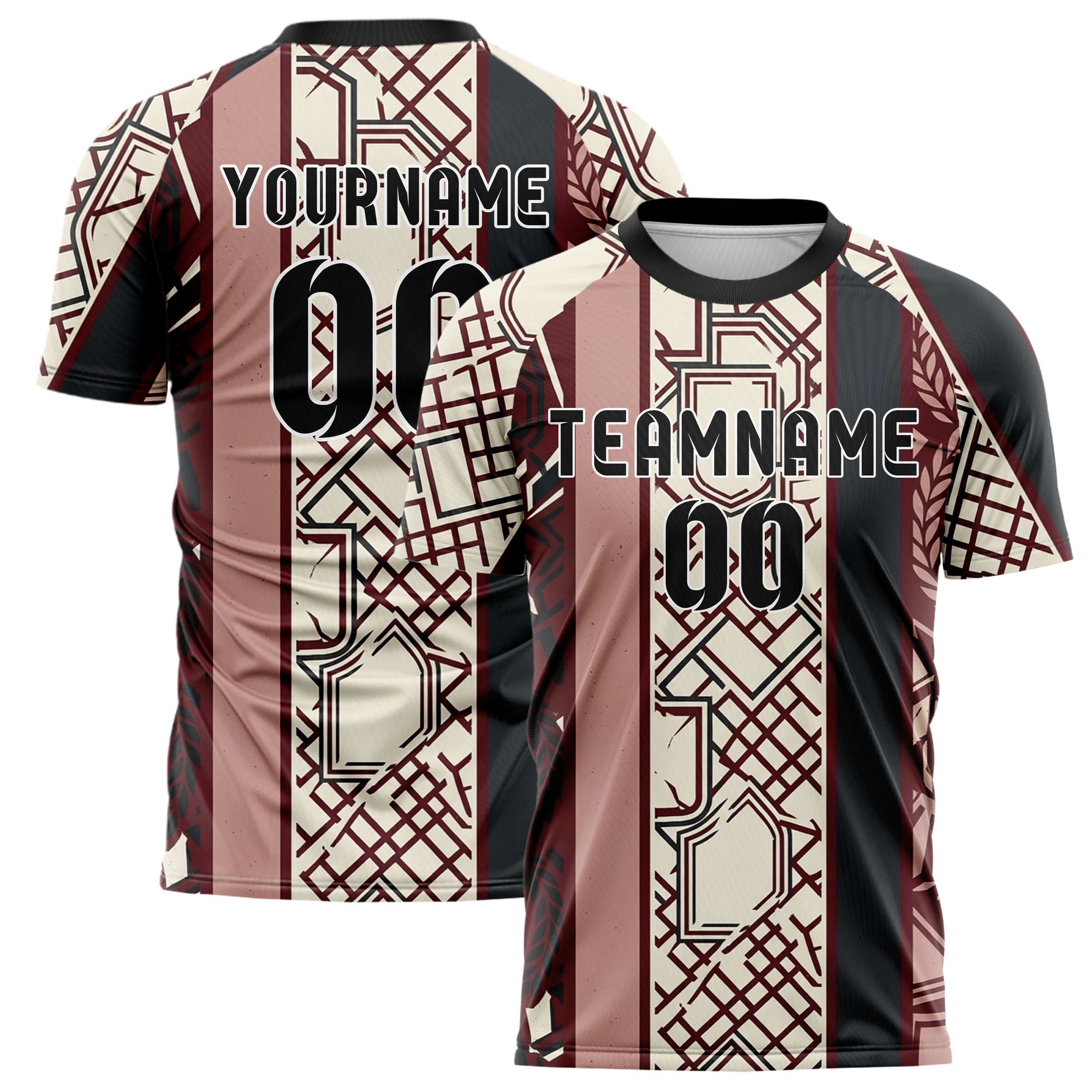 Oxblood Blush Cream Charcoal Crest Fragment Lattice Custom Soccer Jersey