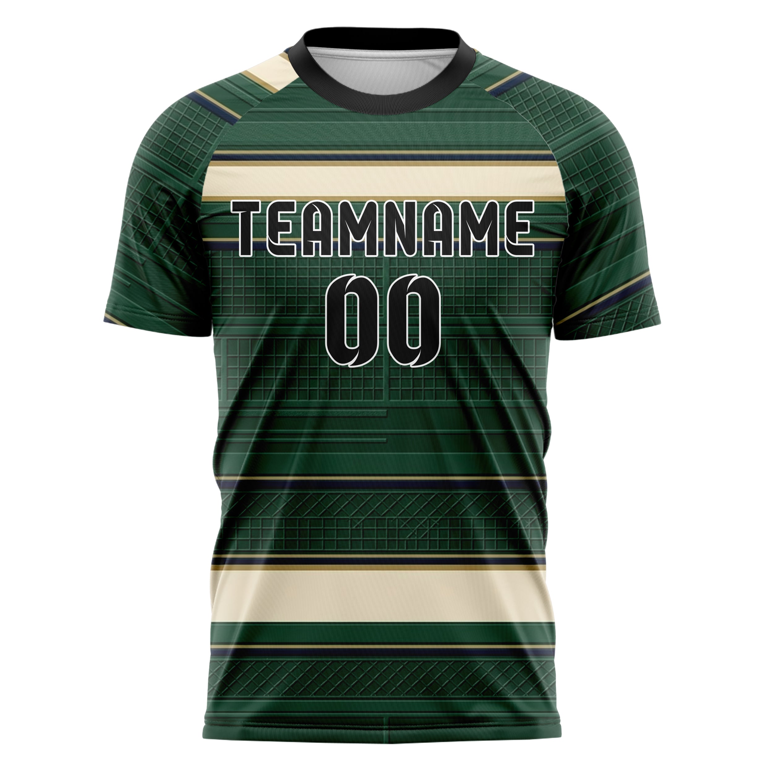 Hunter Green Cream Navy Old Gold Tennis Club Grid Order Custom Soccer Jersey
