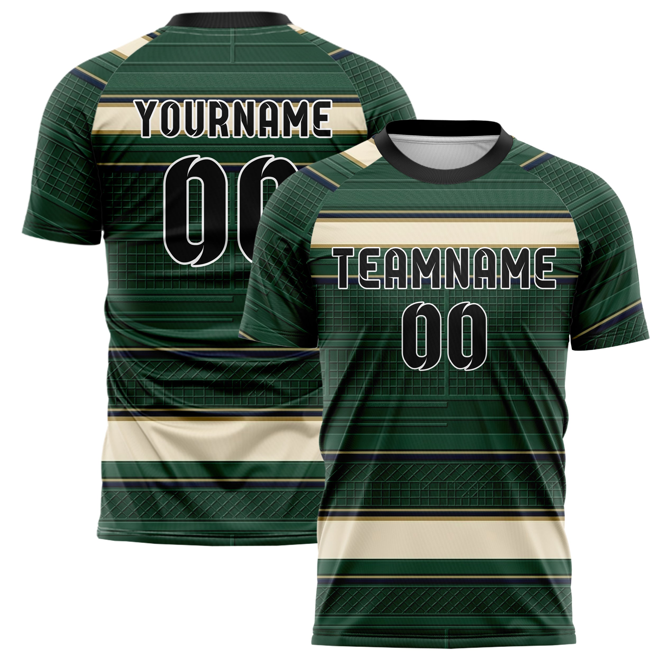 Hunter Green Cream Navy Old Gold Tennis Club Grid Order Custom Soccer Jersey