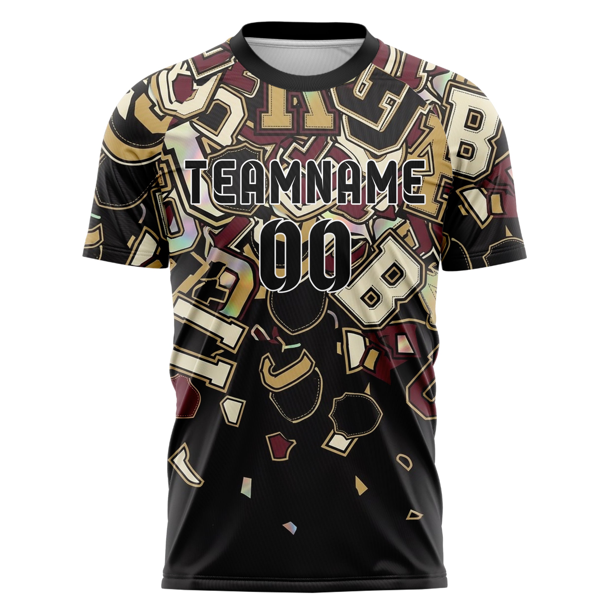 Black Gold Cream Burgundy Campus Patch Collage Custom Soccer Jersey