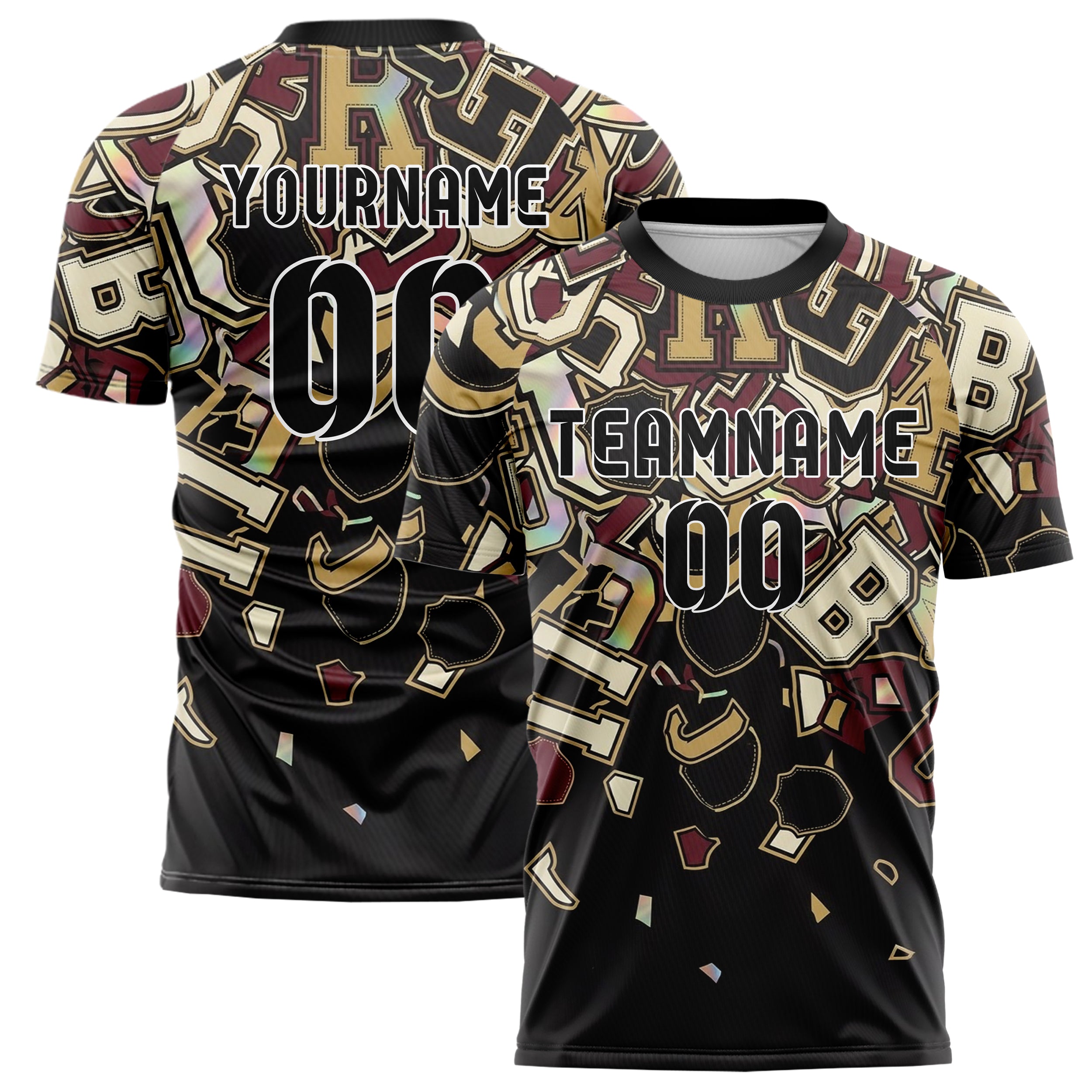 Black Gold Cream Burgundy Campus Patch Collage Custom Soccer Jersey